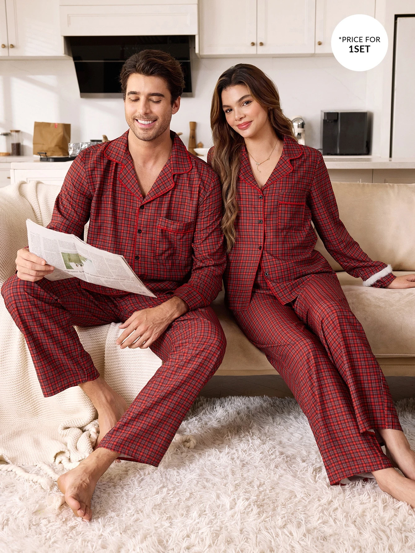 CoupledUp Ensemble de pyjama 2 pièces pour homme et femme, pantalon et Top à manches