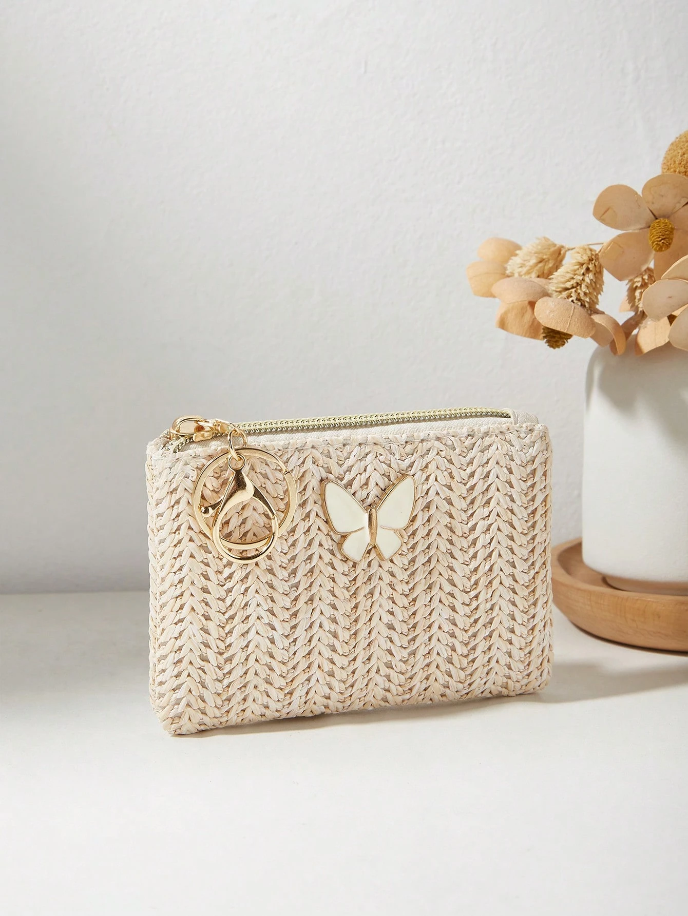 Nouveau sac en paille tressé à la mode, décoré d'un nœud, avec un porte-monnaie pour