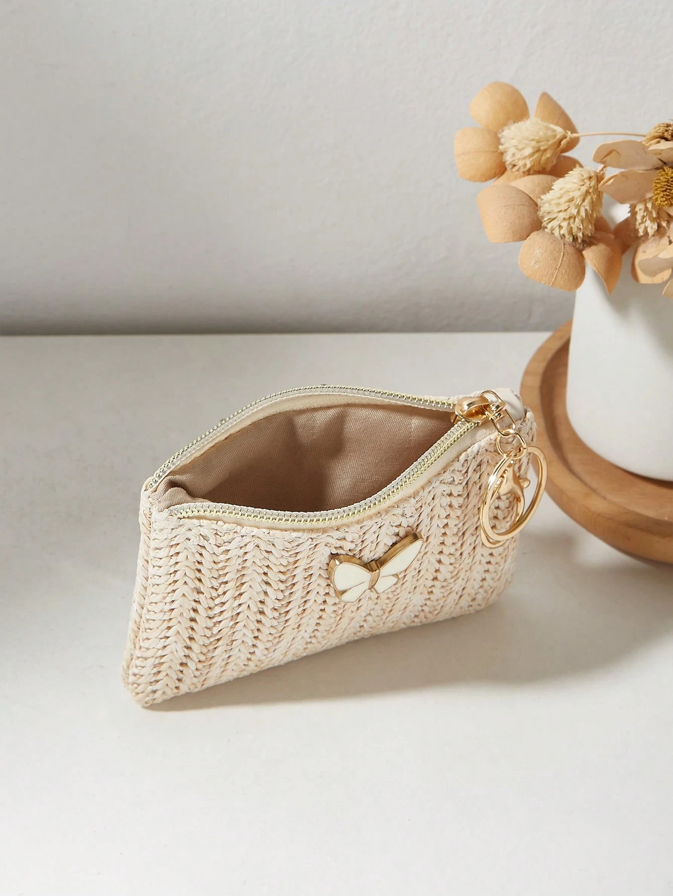 Nouveau sac en paille tressé à la mode, décoré d'un nœud, avec un porte-monnaie pour — vue 5