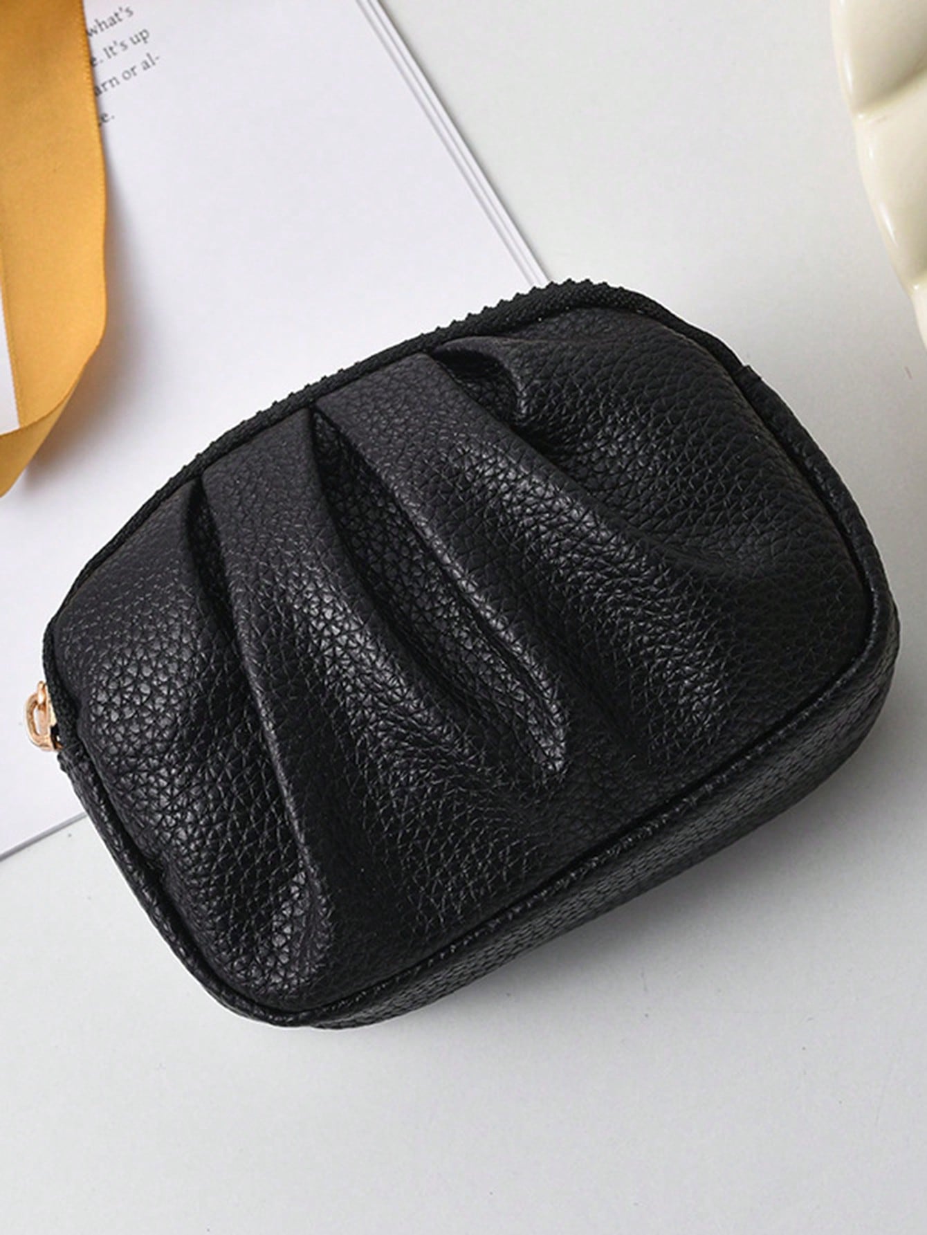 Porte-cartes plissé multifonctionnel minimaliste pratique à double couche avec fermeture — vue 3