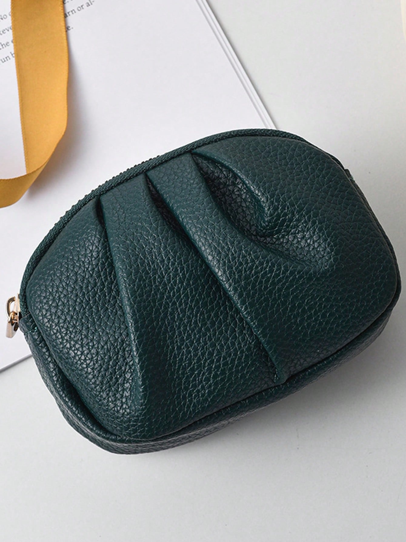Porte-cartes plissé multifonctionnel minimaliste pratique à double couche avec fermeture — vue 4