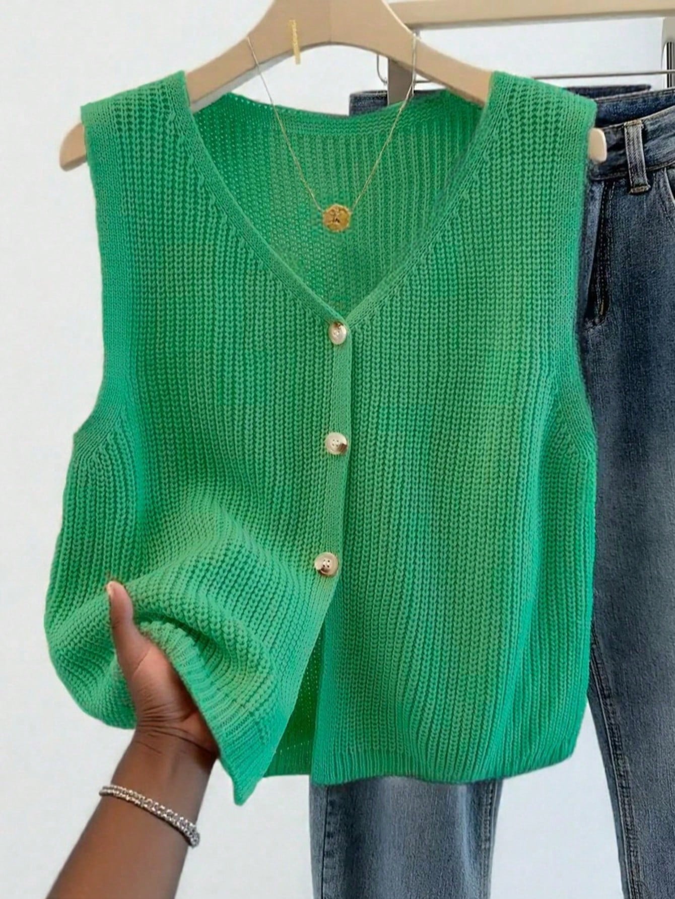Gilet tricoté grande taille pour femmes, article de mode printemps/été, cardigan sans — vue 3