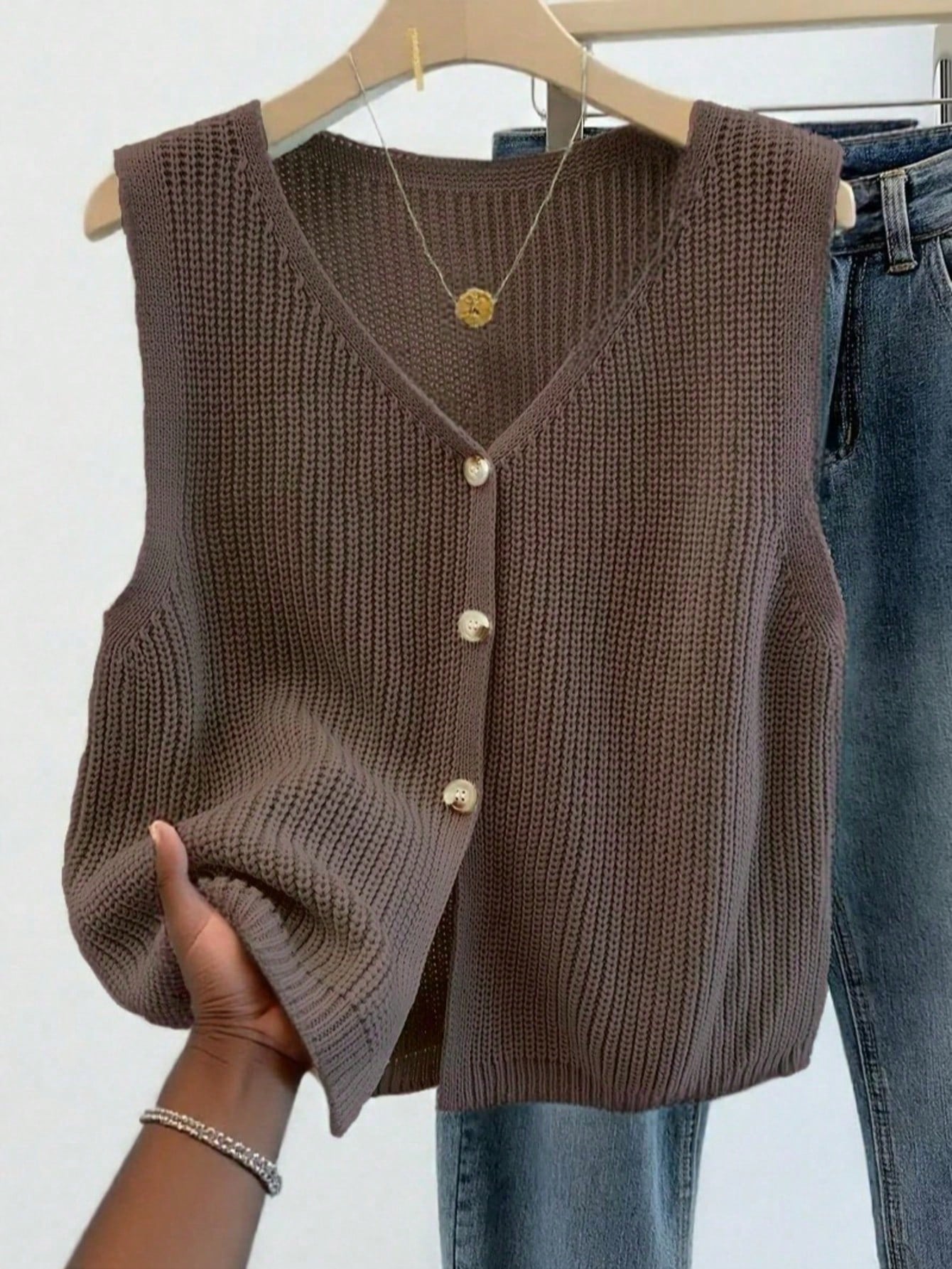 Gilet tricoté grande taille pour femmes, article de mode printemps/été, cardigan sans — vue 2