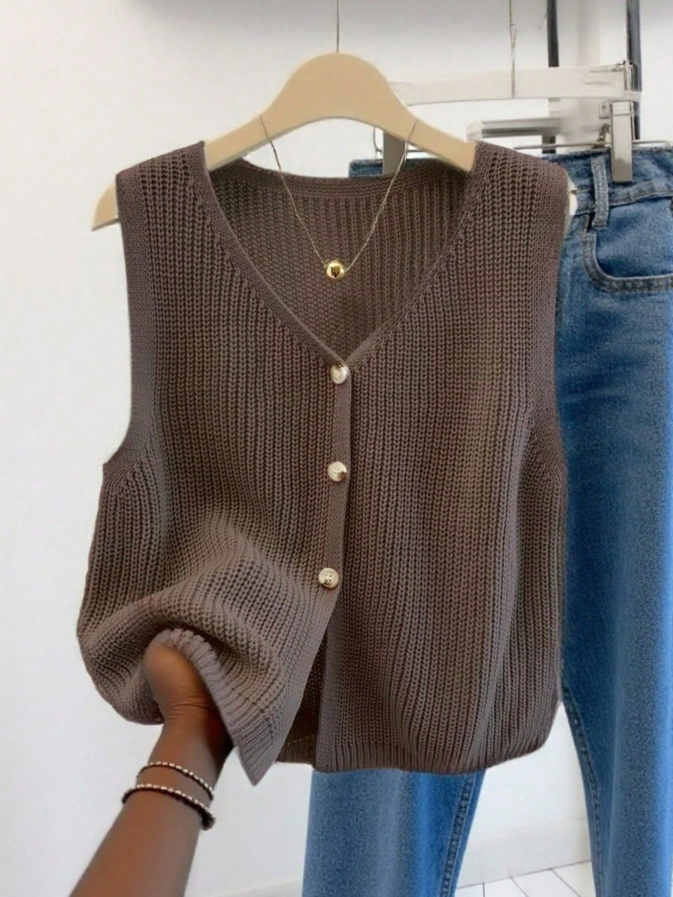 Gilet tricoté grande taille pour femmes, article de mode printemps/été, cardigan sans — vue 6