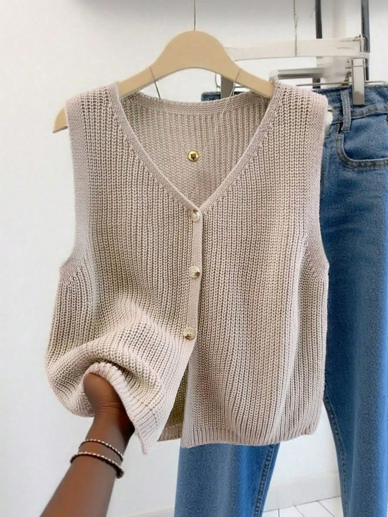 Gilet tricoté grande taille pour femmes, article de mode printemps/été, cardigan sans — vue 5