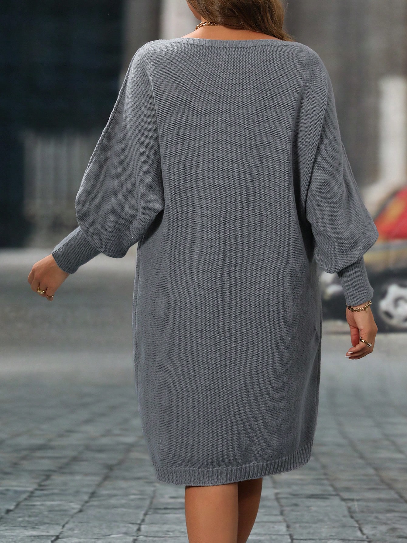 Robe-pull courte simple à manches longues de couleur unie, grande taille, hiver — vue 3