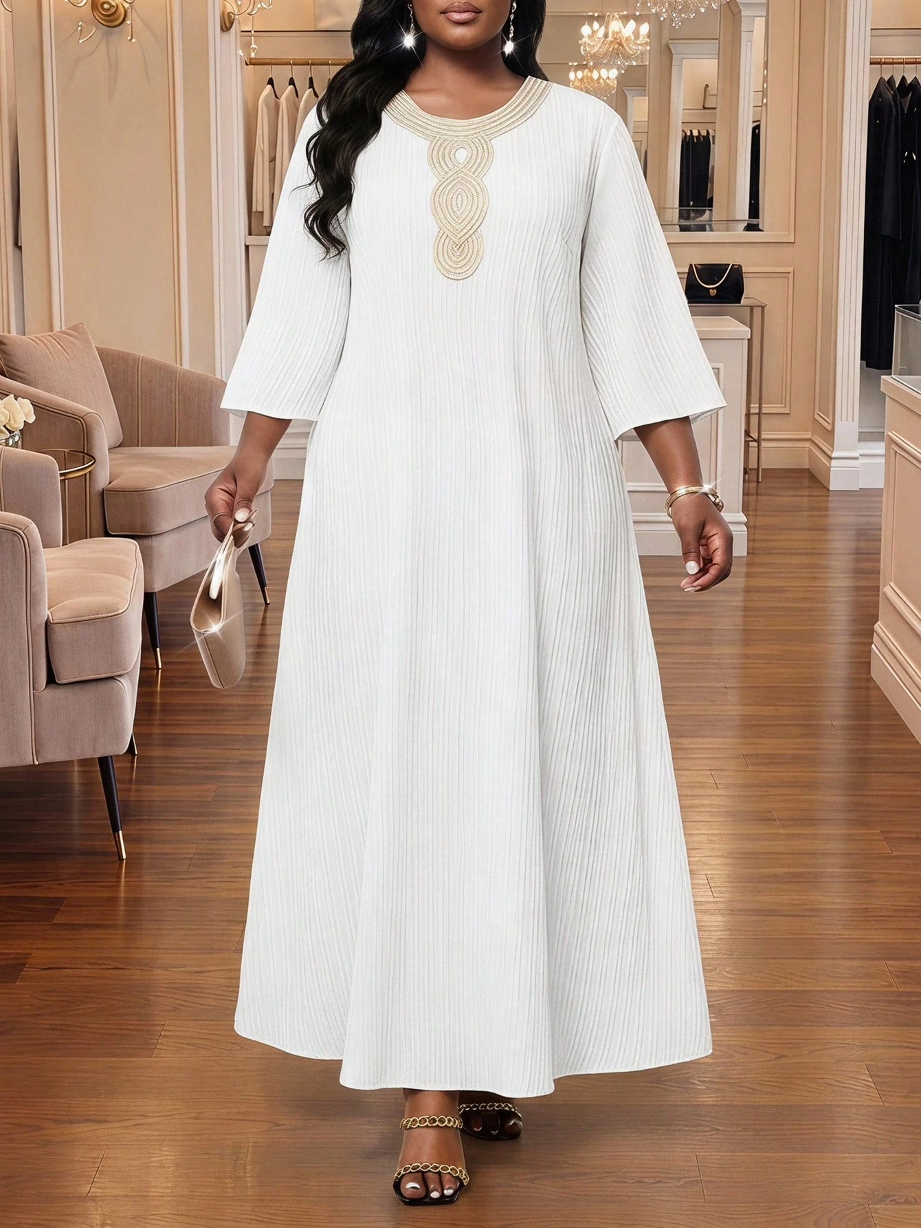 Lady Robe ample à manches lâches avec imprimé rayé Huizi classique, col en V avec — vue 5