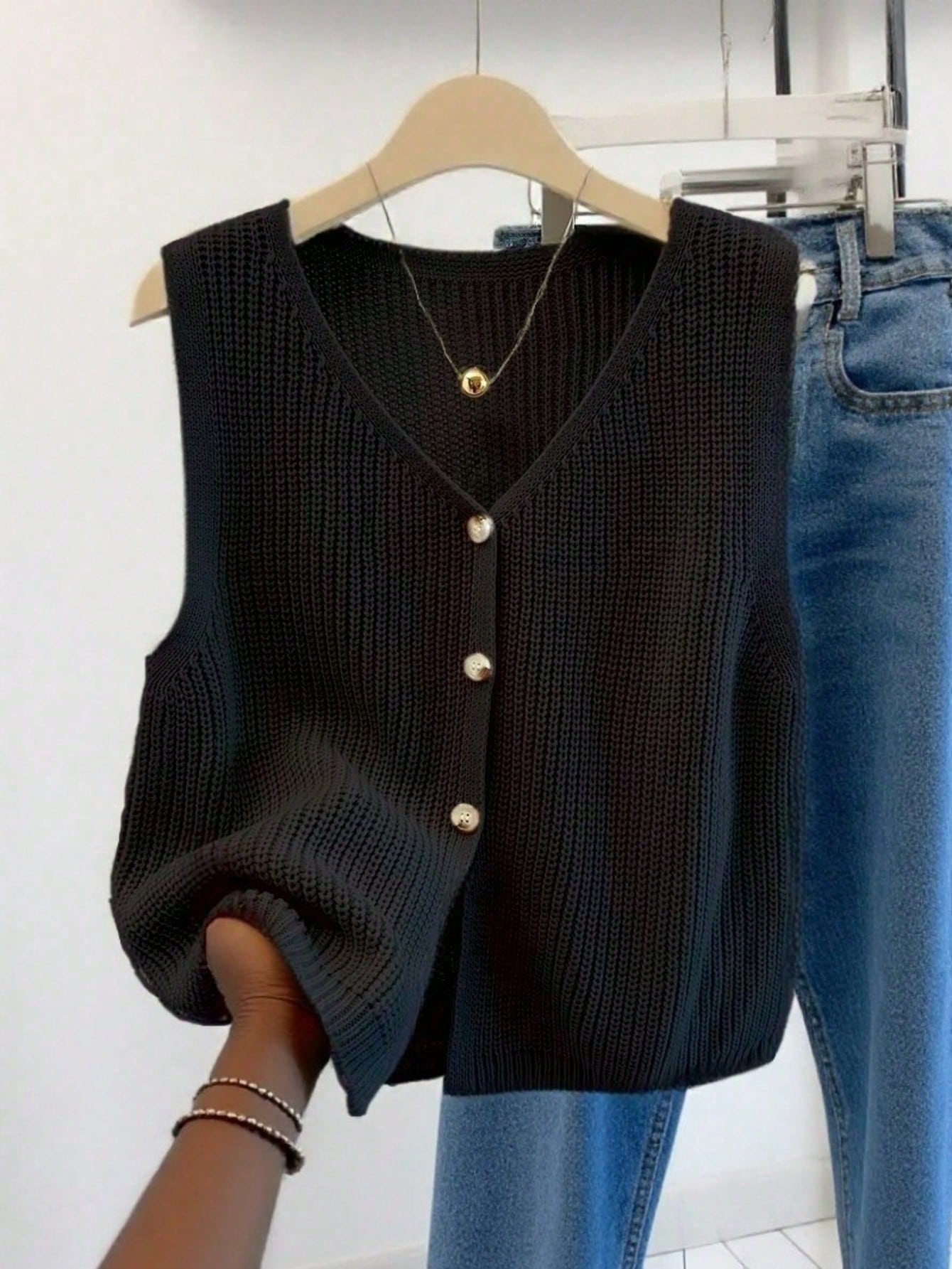 Gilet tricoté grande taille pour femmes, article de mode printemps/été, cardigan sans — vue 12