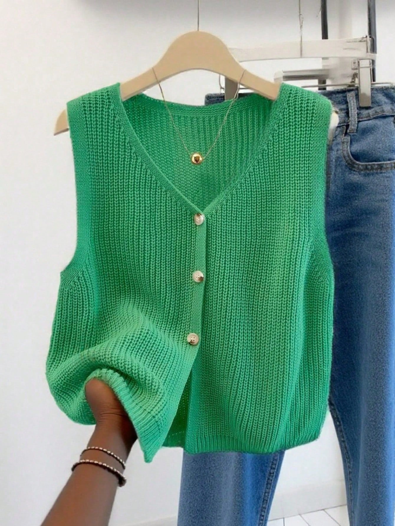 Gilet tricoté grande taille pour femmes, article de mode printemps/été, cardigan sans — vue 7