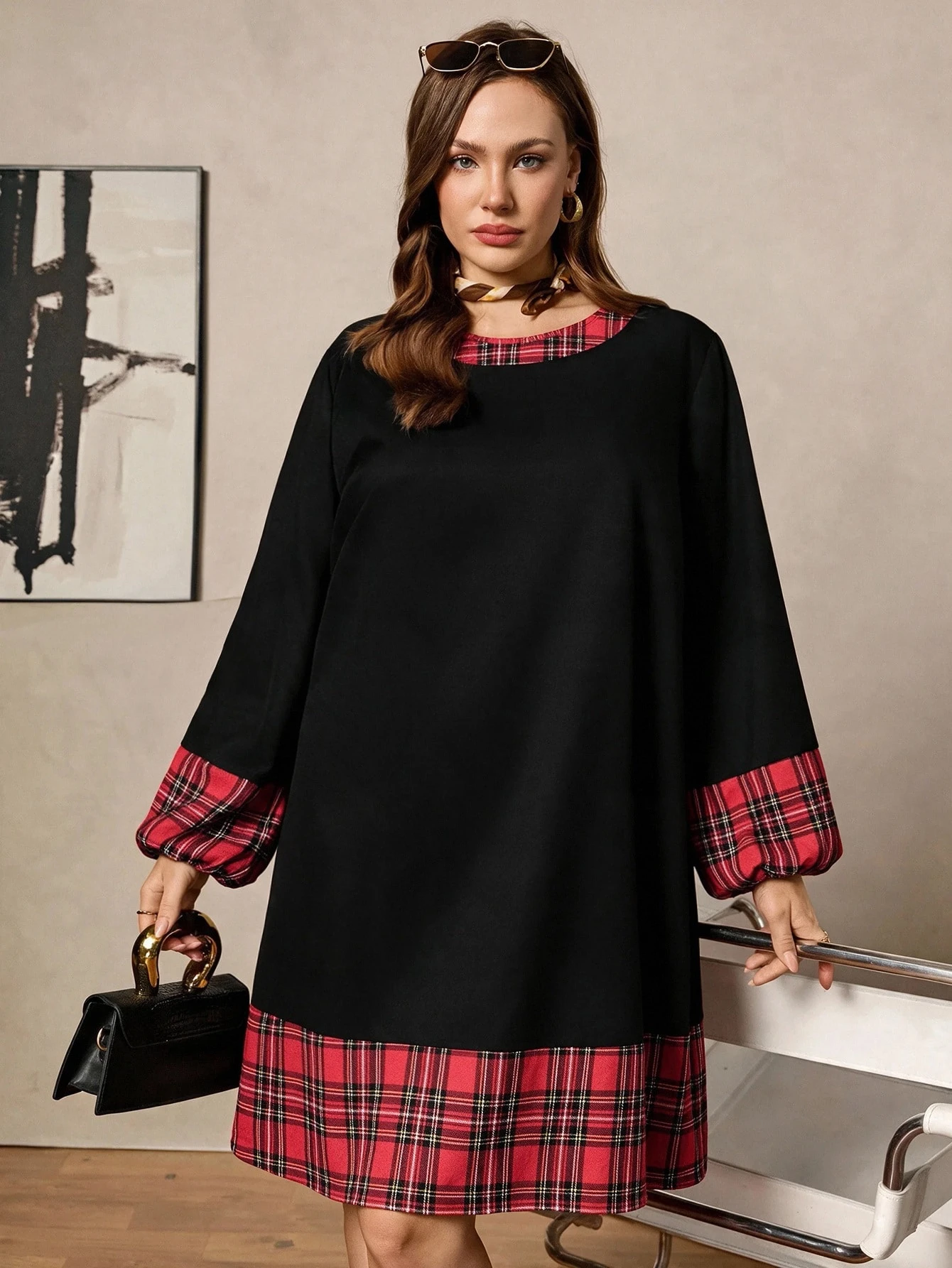 Robe décontractée et de bureau grande taille à imprimé géométrique rayé — vue 11
