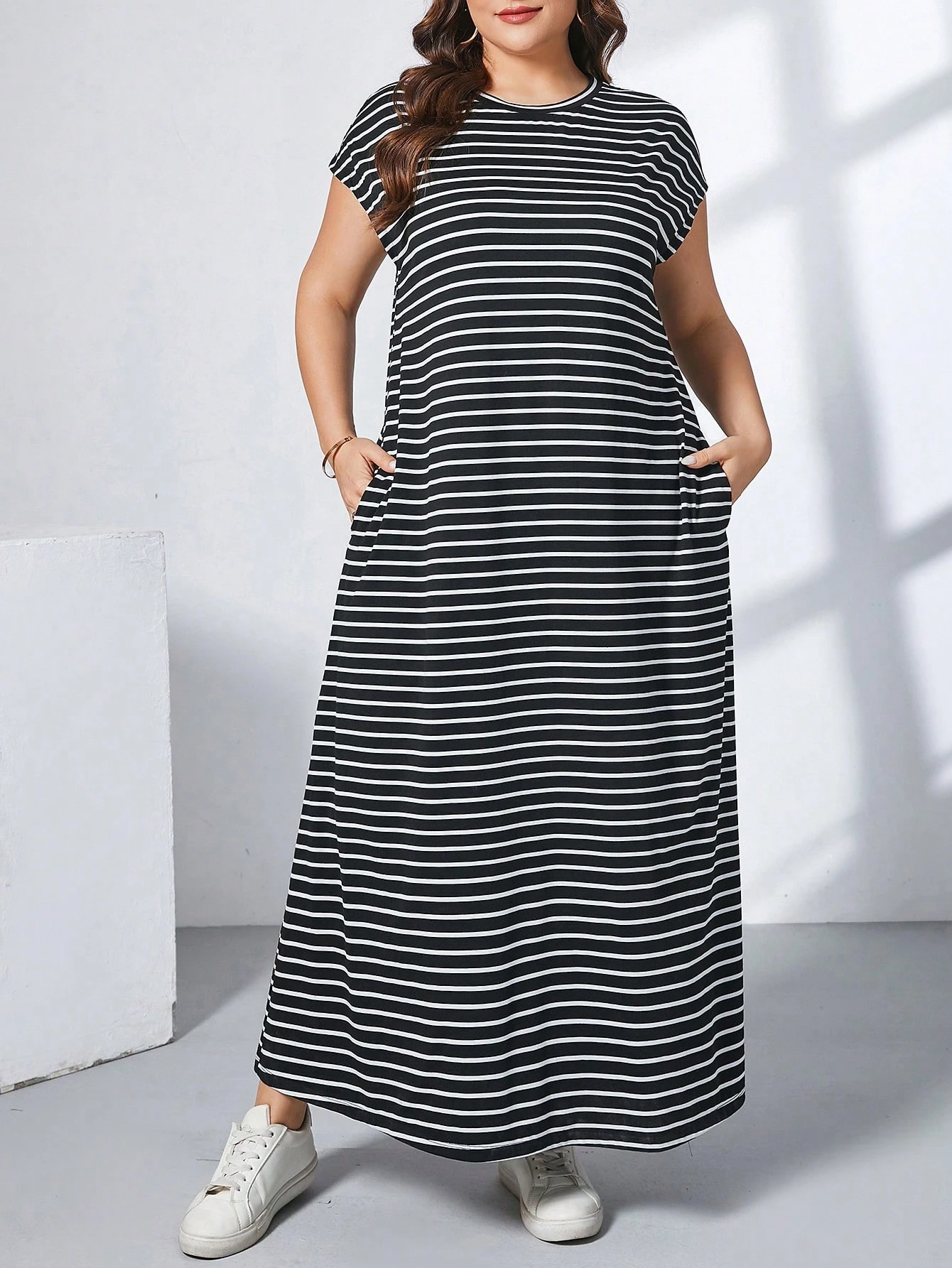 Essnce Robe longue verte à manches courtes, style simple et décontracté — vue 3