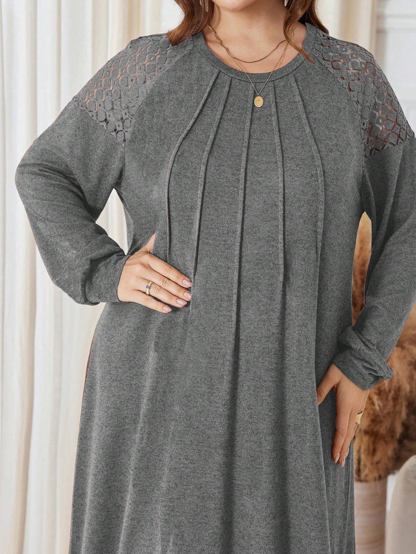 Lacomfia Robe en tricot élégante et décontractée pour femmes grandes tailles — vue 2