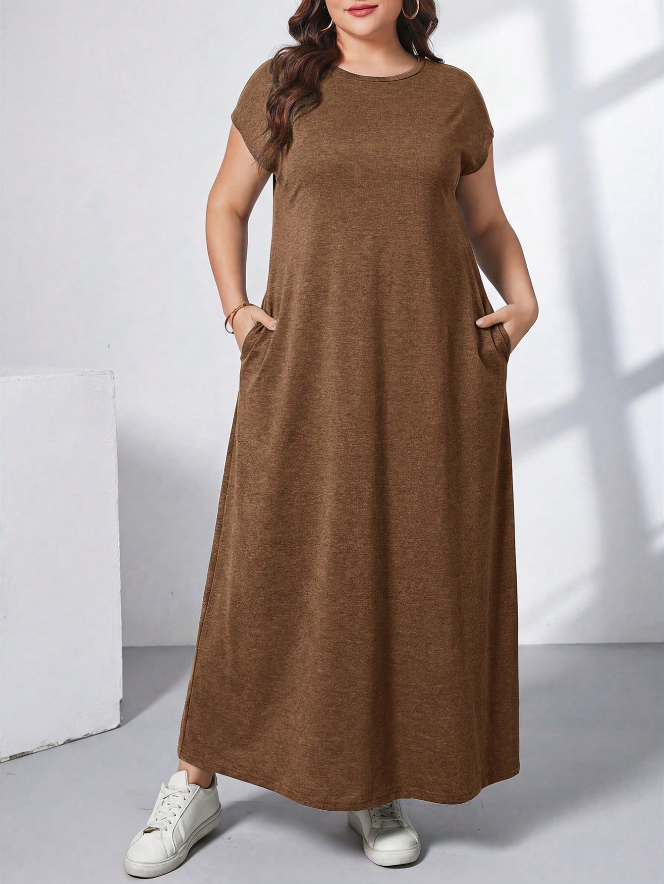Essnce Robe longue verte à manches courtes, style simple et décontracté — vue 4