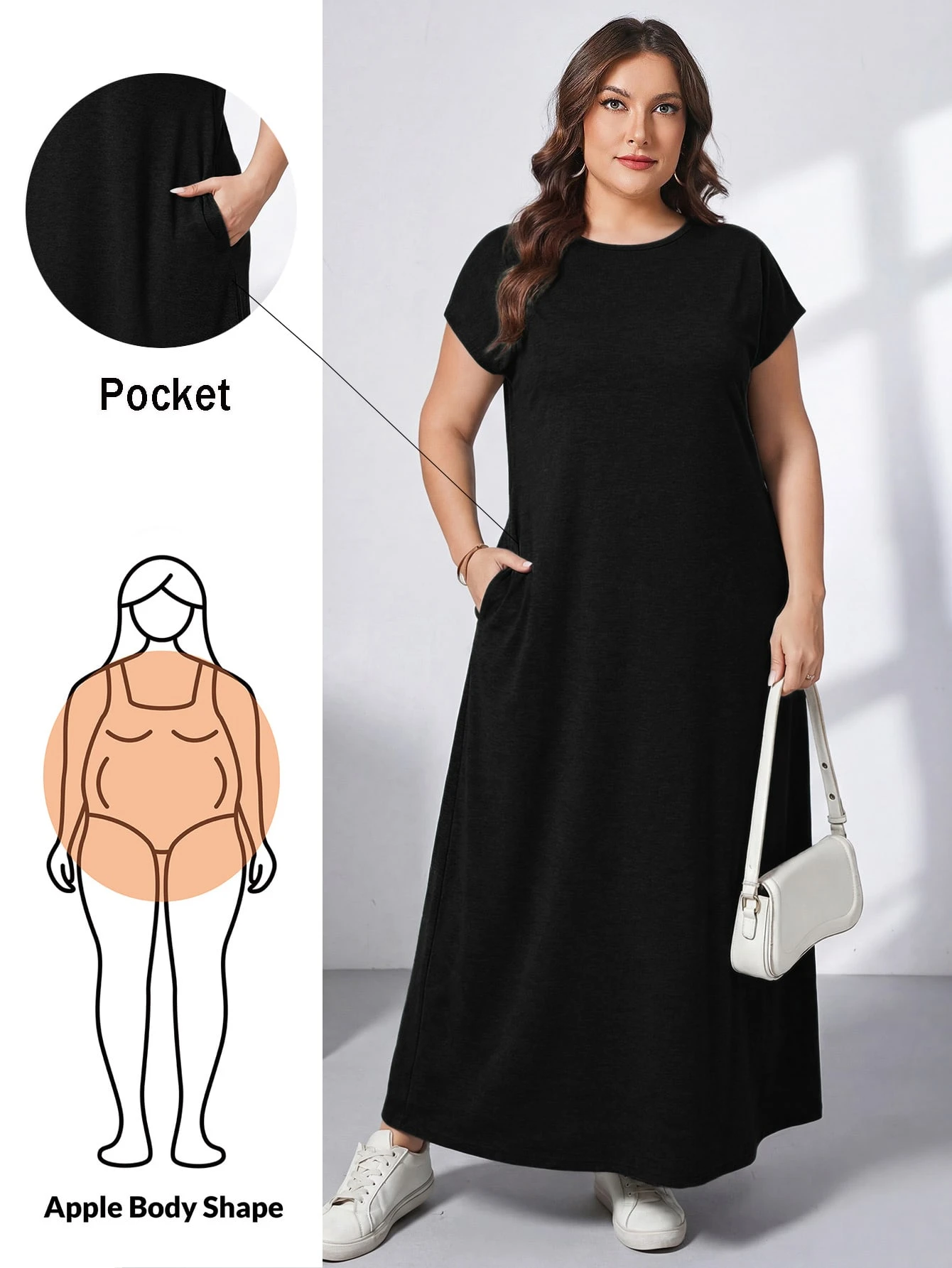 Essnce Robe longue verte à manches courtes, style simple et décontracté — vue 2