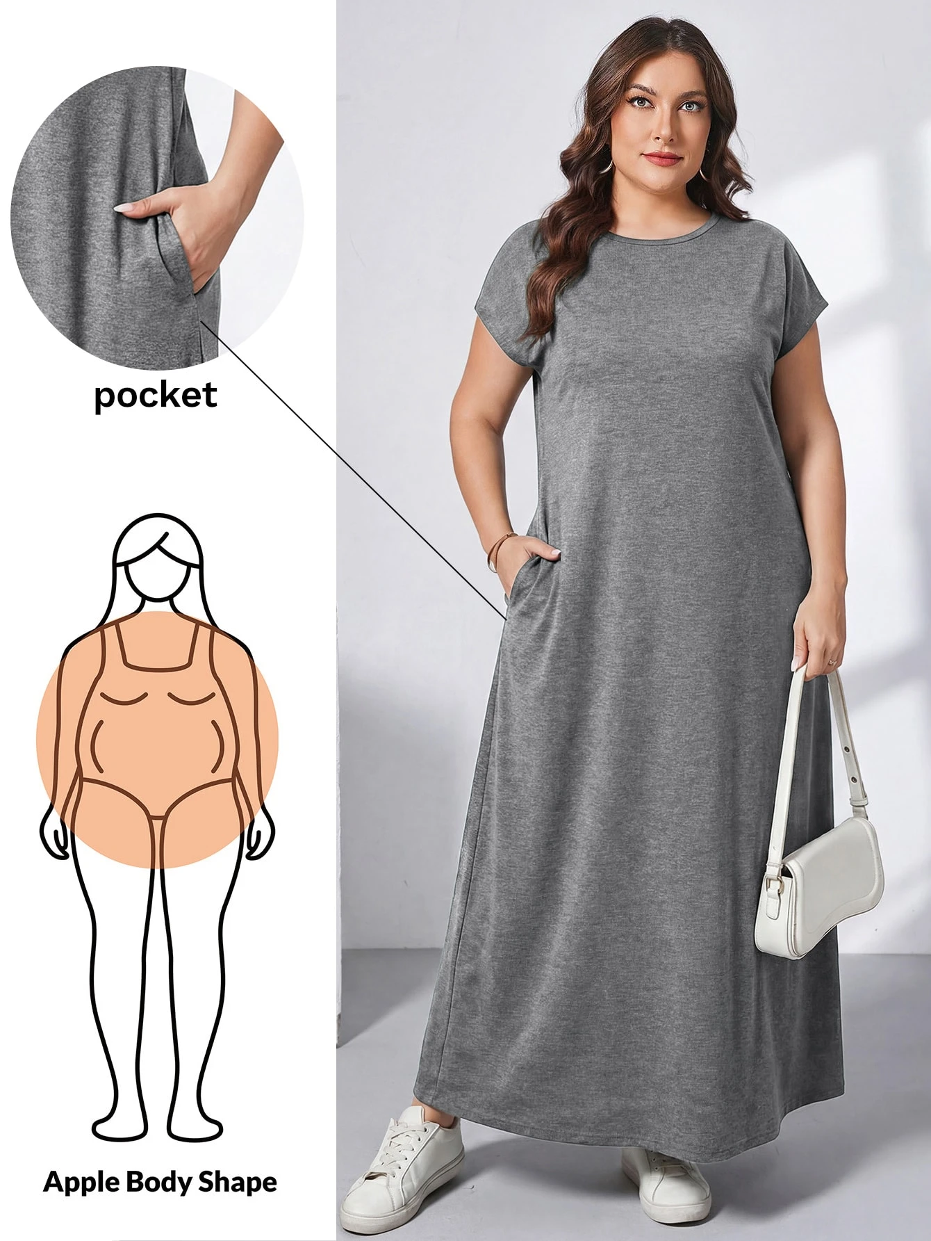 Essnce Robe longue verte à manches courtes, style simple et décontracté — vue 6