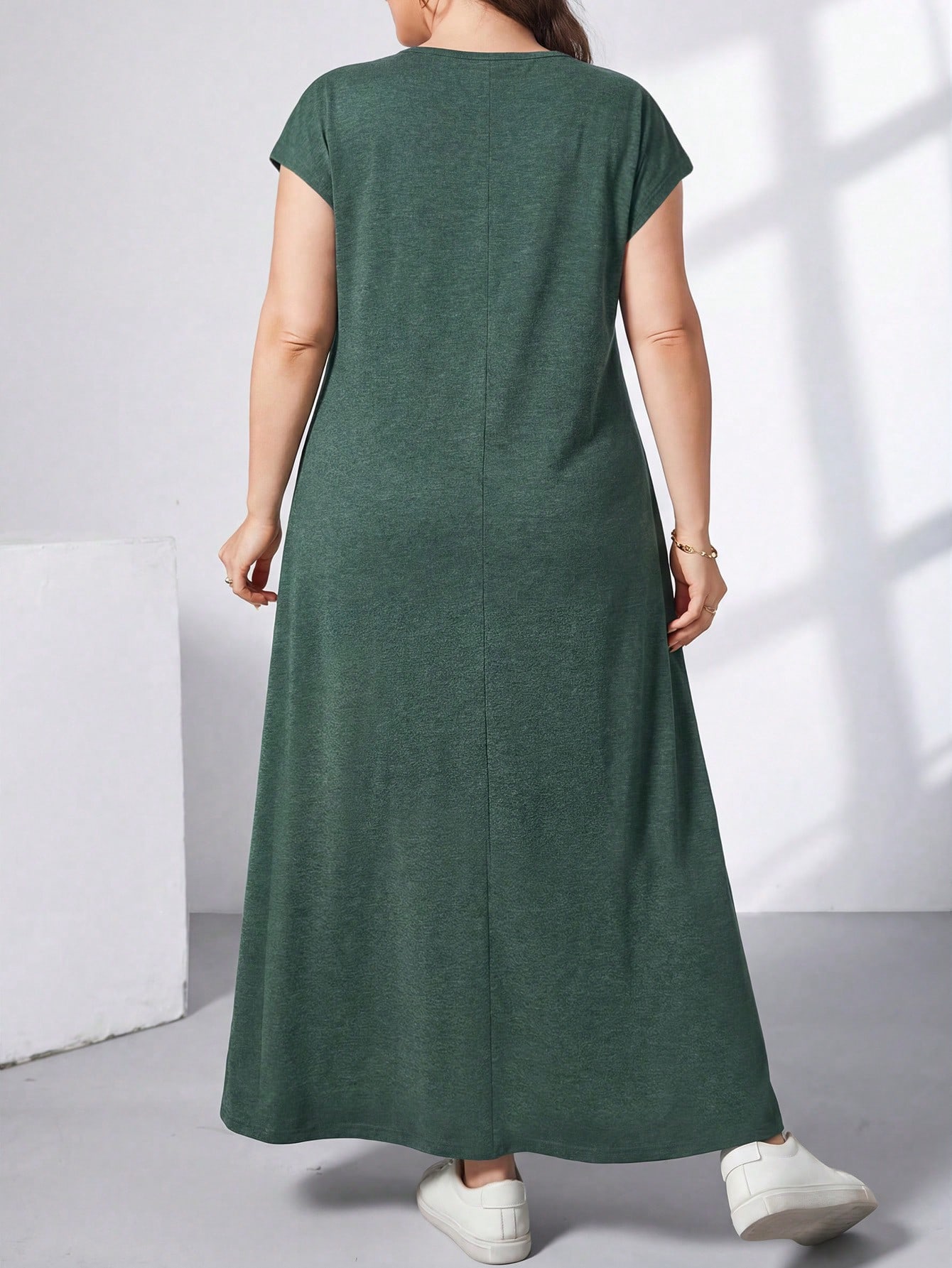 Essnce Robe longue verte à manches courtes, style simple et décontracté — vue 7
