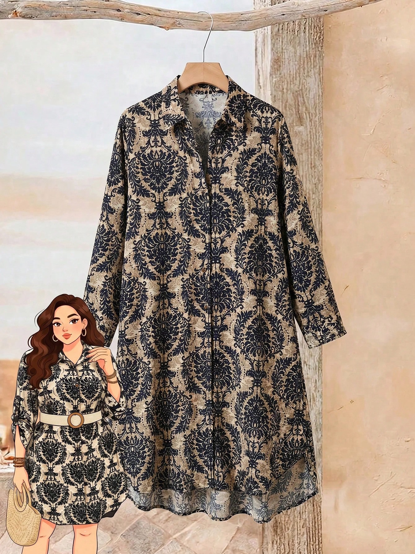 Rusticease Robe chemise cardigan grande taille pour femme, style vintage élégant — vue 2