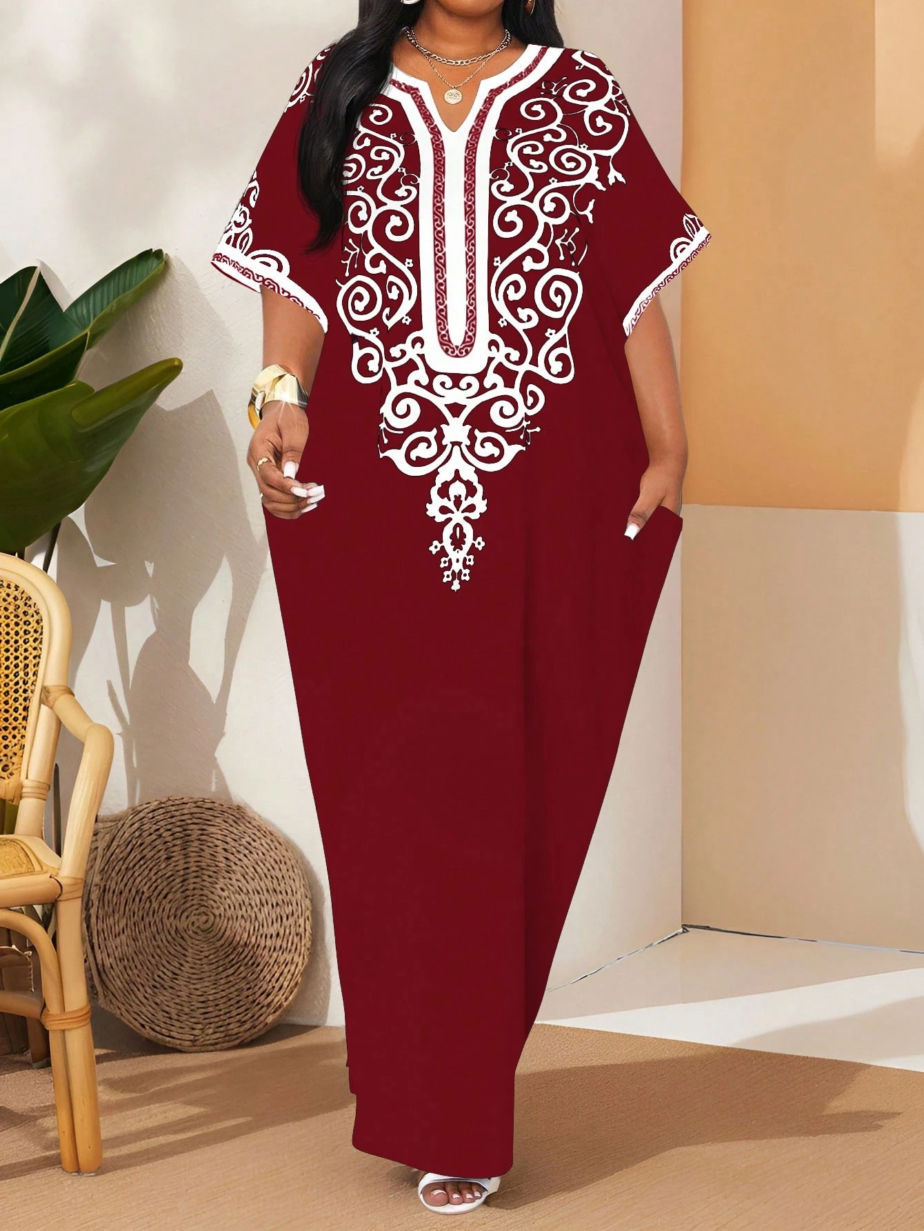 Lady Robe élégante à manches courtes avec imprimé tout-sur-tout et encolure — vue 3