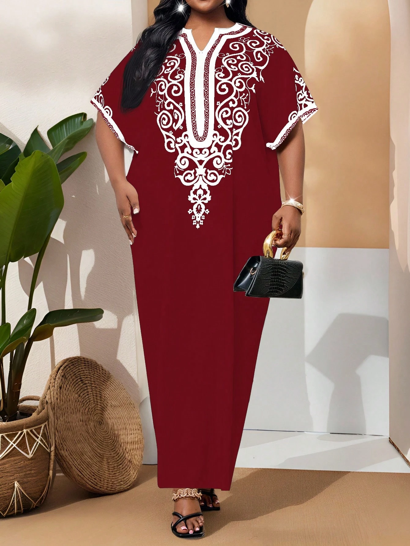 Lady Robe élégante à manches courtes avec imprimé tout-sur-tout et encolure — vue 11
