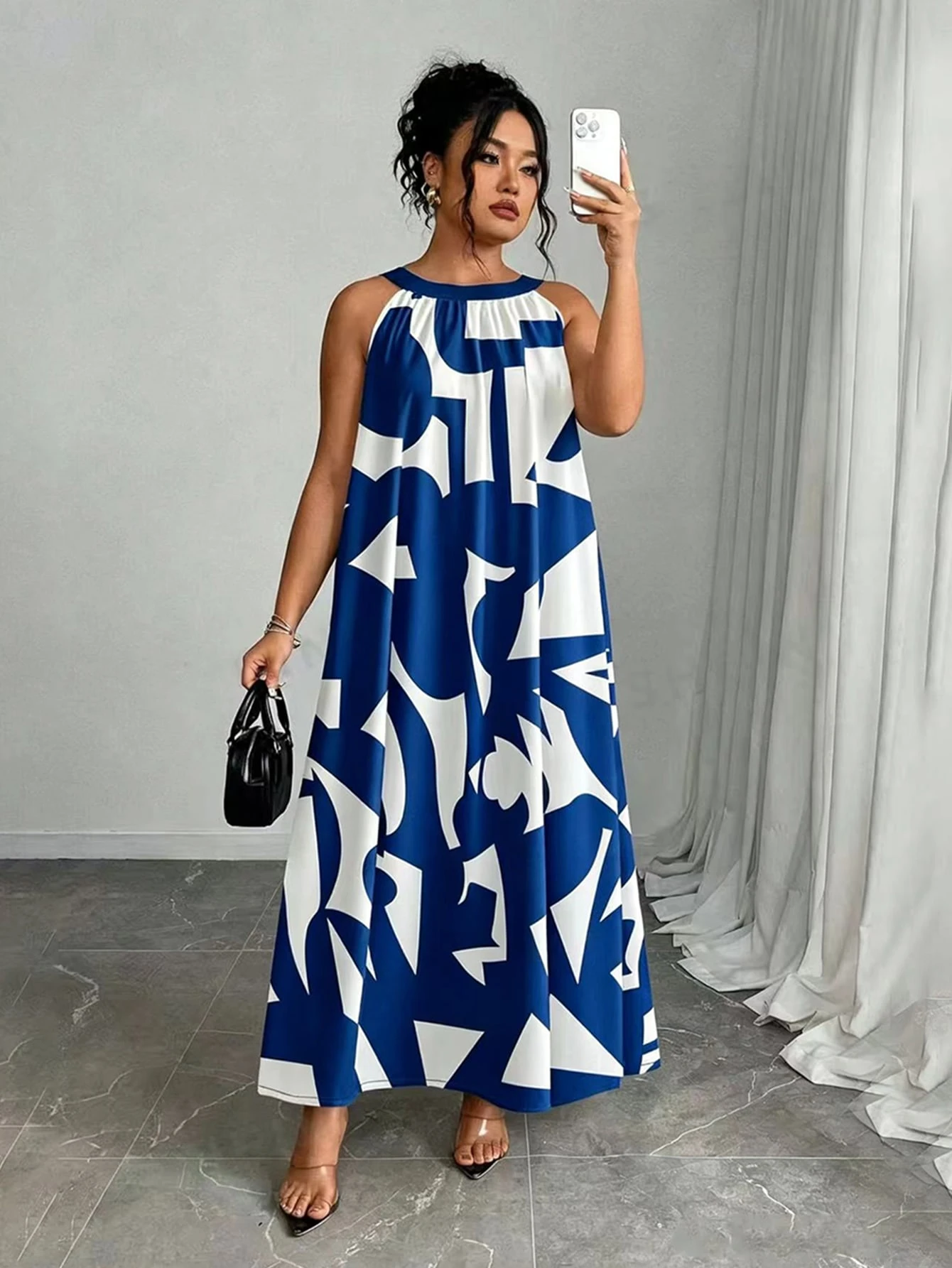Arcane Artistry Robe d'été à col ras-du-cou imprimée en couleurs contrastées pour femmes — vue 5