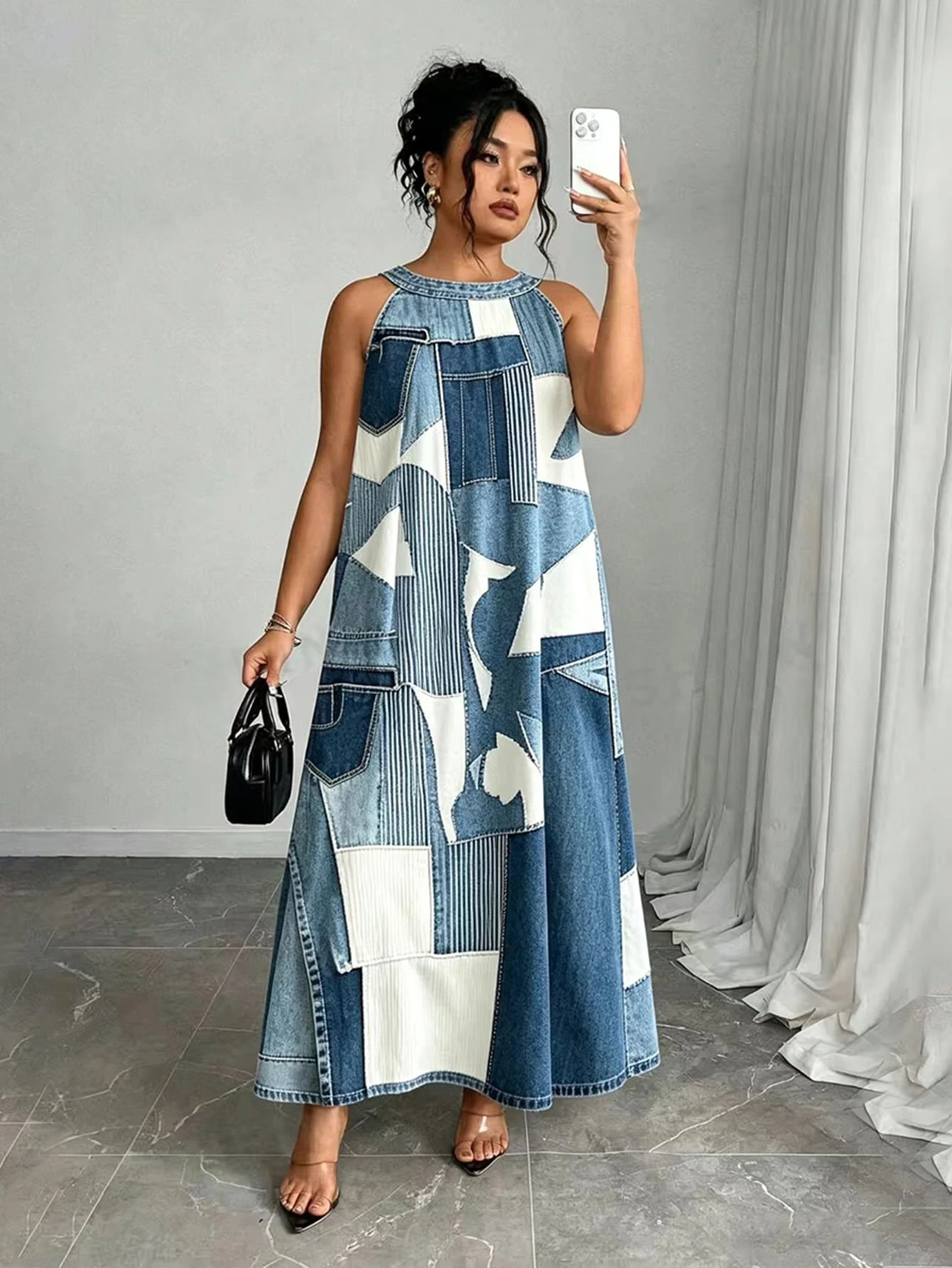 Arcane Artistry Robe d'été à col ras-du-cou imprimée en couleurs contrastées pour femmes — vue 2