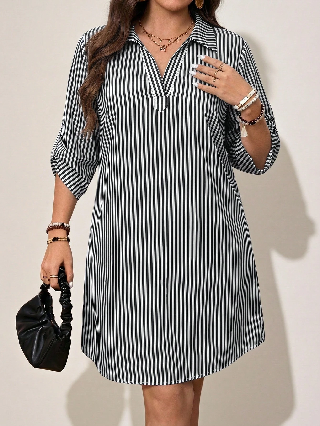 Robe décontractée à rayures pour femmes grandes tailles, pour sorties — vue 3