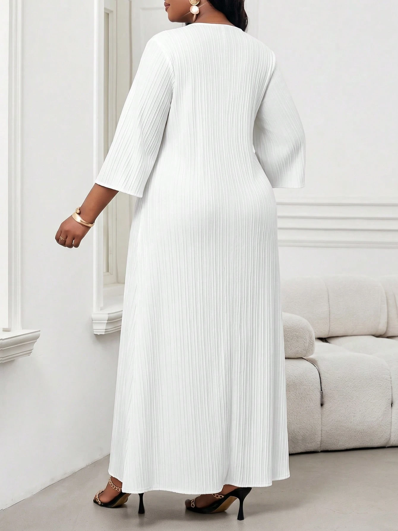 Lady Robe vintage imprimée élégante avec encolure échancrée, grande taille — vue 12