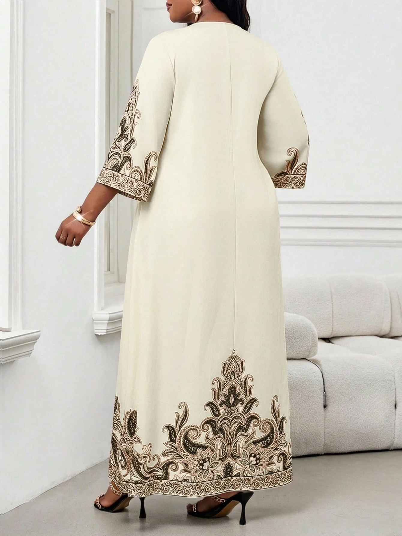 Lady Robe vintage imprimée élégante avec encolure échancrée, grande taille — vue 8