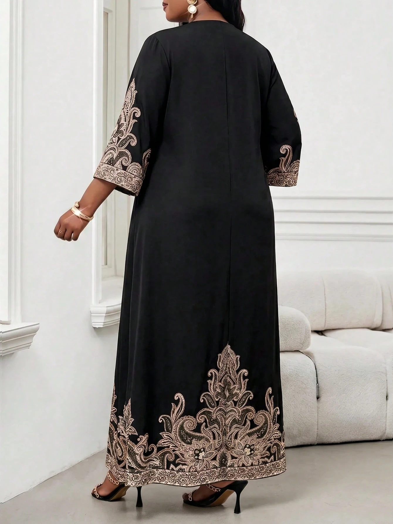 Lady Robe vintage imprimée élégante avec encolure échancrée, grande taille — vue 9