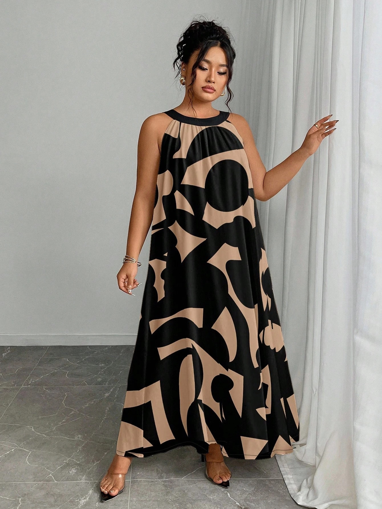 Arcane Artistry Robe d'été à col ras-du-cou imprimée en couleurs contrastées pour femmes — vue 11