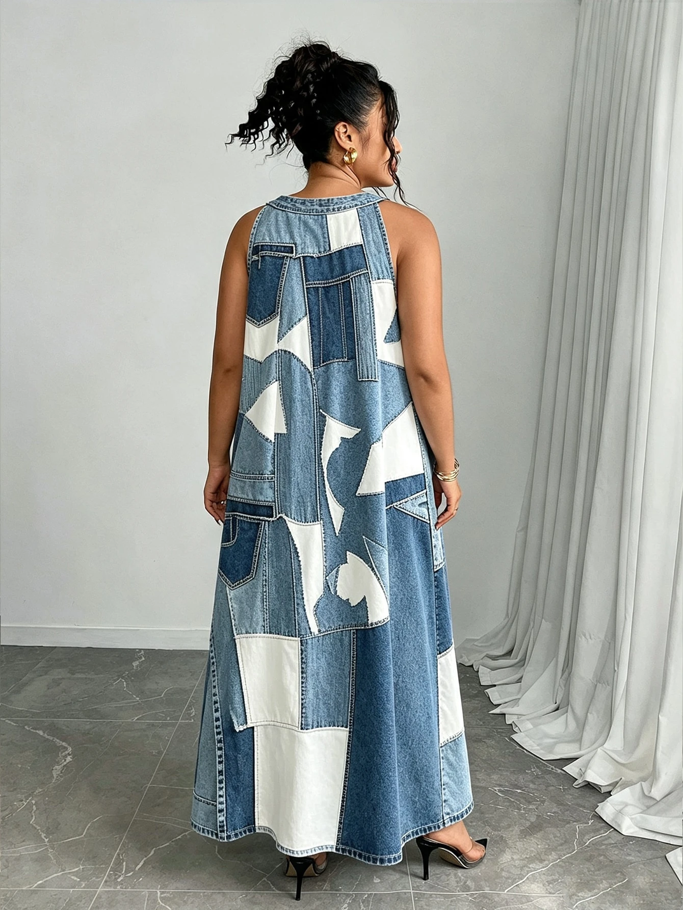 Arcane Artistry Robe d'été à col ras-du-cou imprimée en couleurs contrastées pour femmes — vue 7