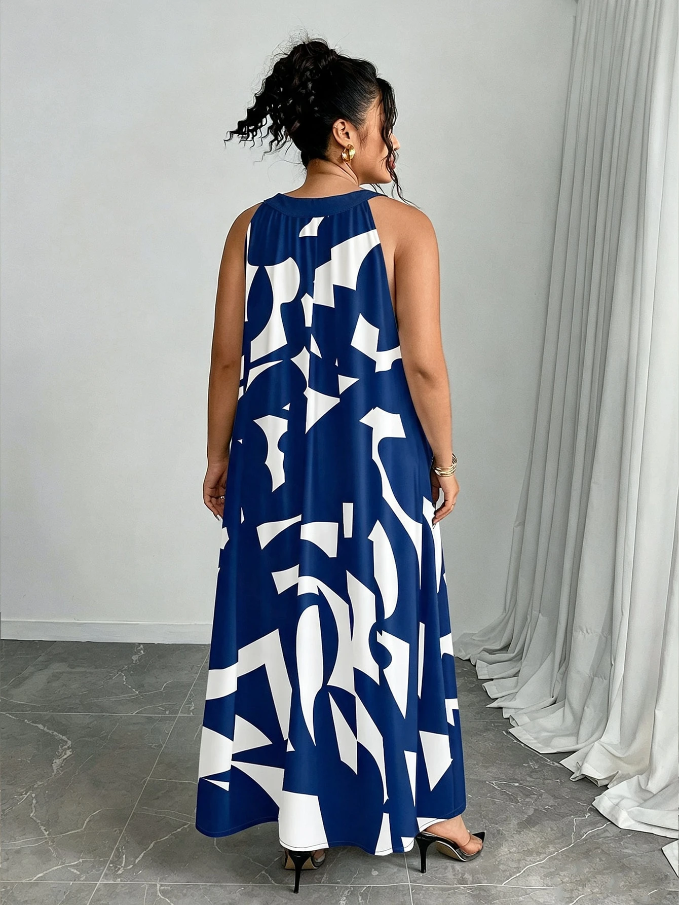 Arcane Artistry Robe d'été à col ras-du-cou imprimée en couleurs contrastées pour femmes — vue 10