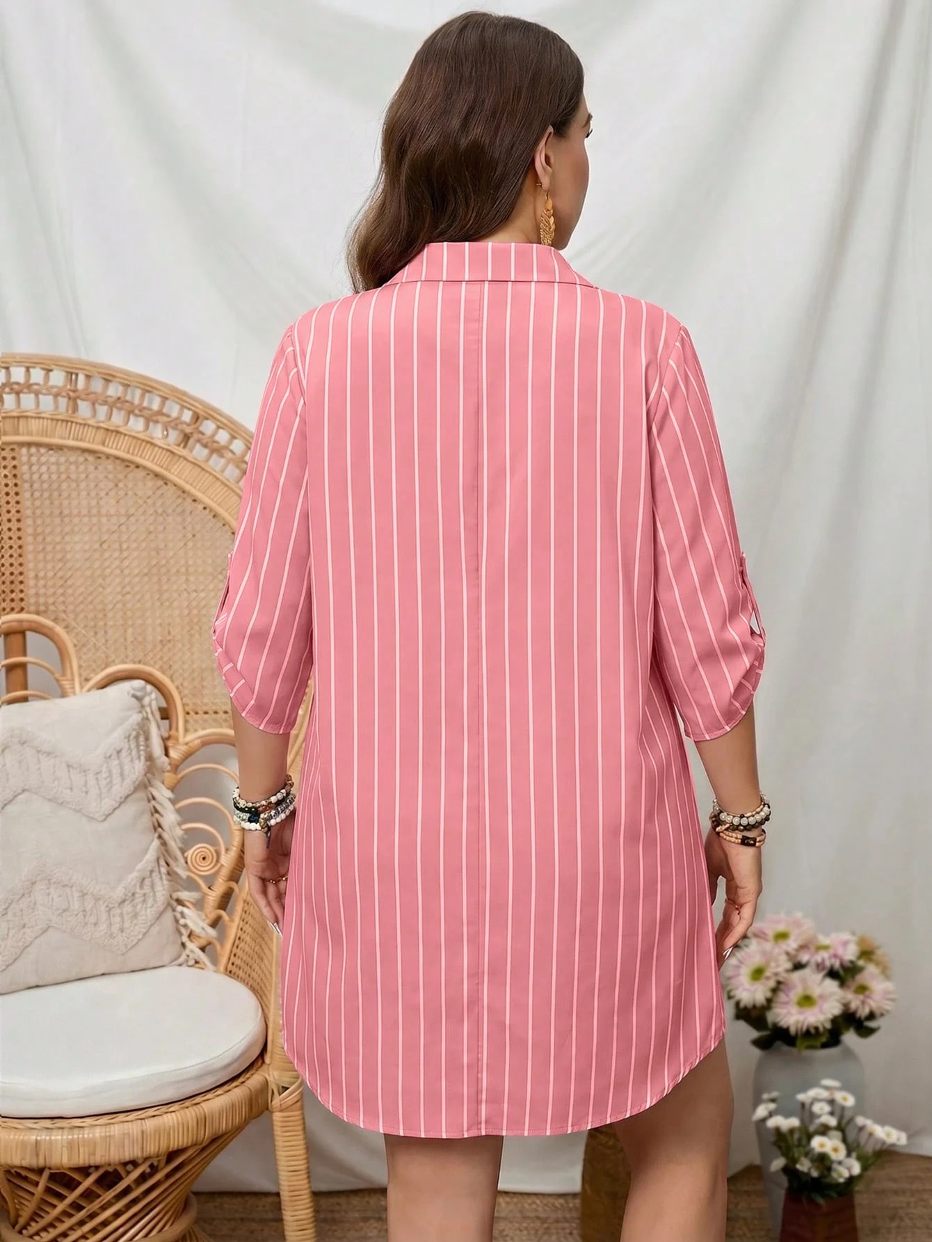 Robe décontractée à rayures pour femmes grandes tailles, pour sorties — vue 8