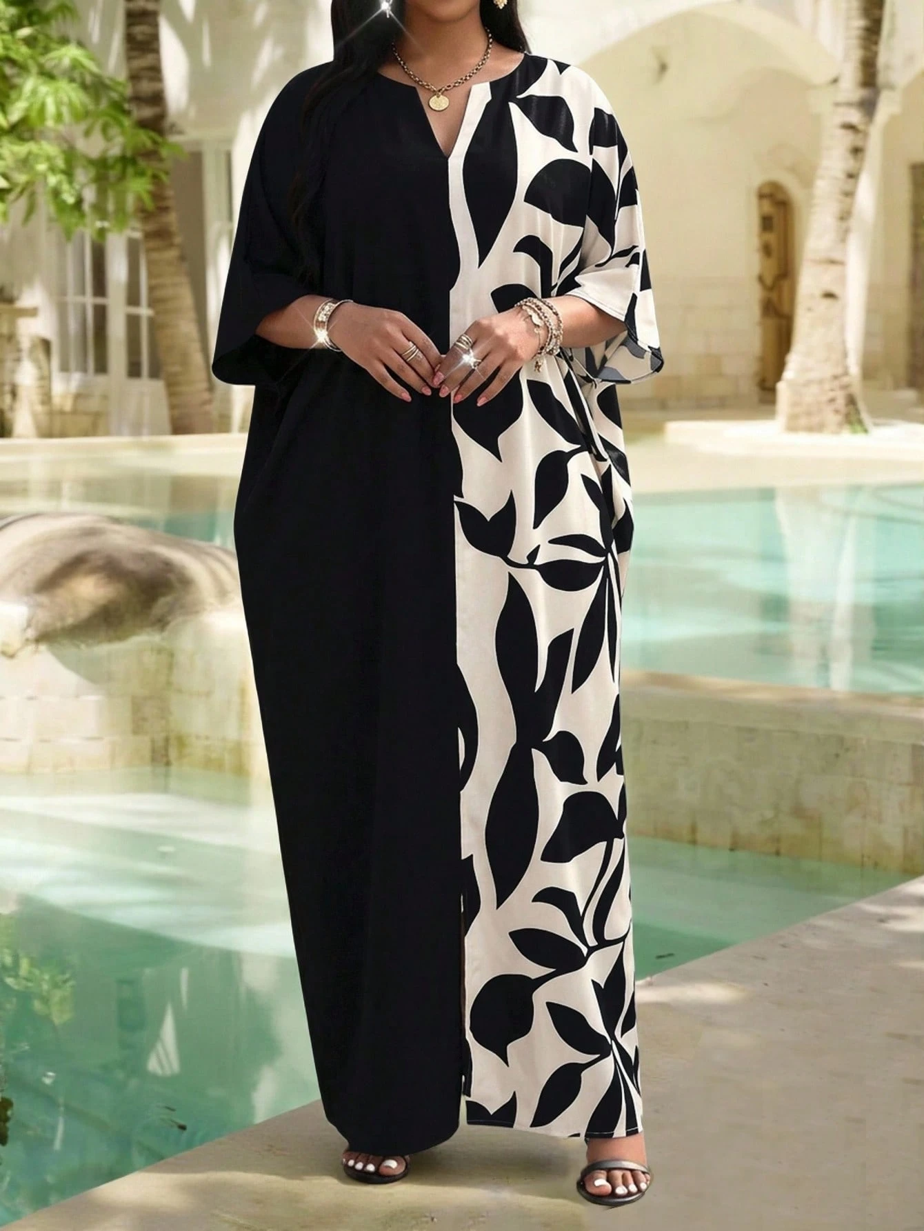 Lady Robe de soirée décontractée à col V imprimé léopard pour grandes tailles — vue 3