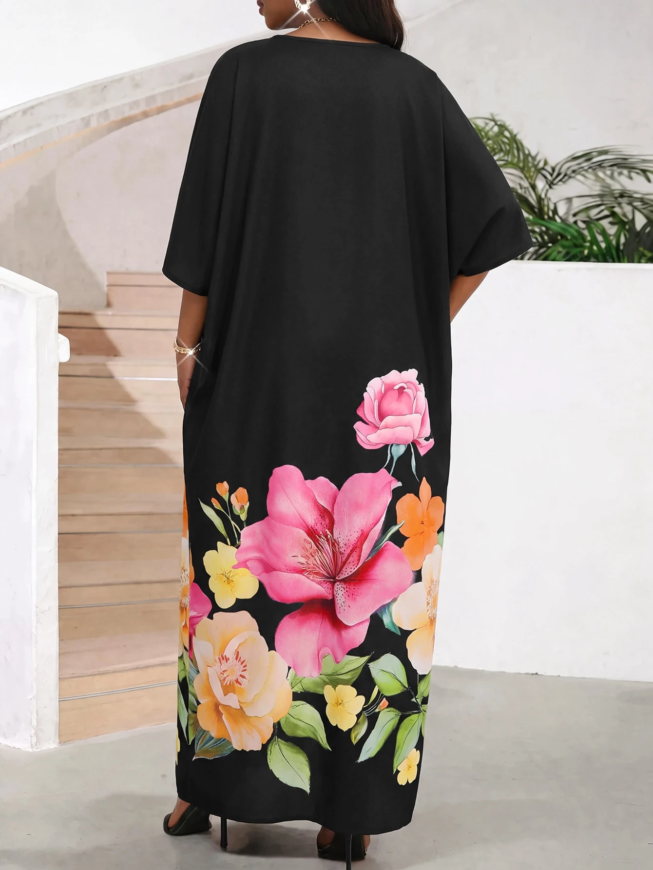 Lady Robe de soirée décontractée à col V imprimé léopard pour grandes tailles — vue 6