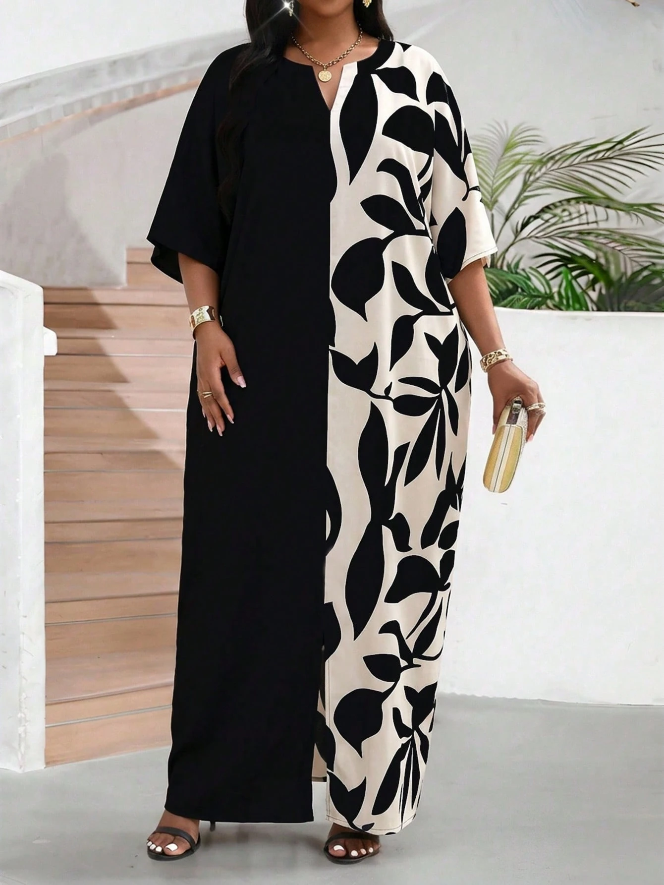 Lady Robe de soirée décontractée à col V imprimé léopard pour grandes tailles — vue 11