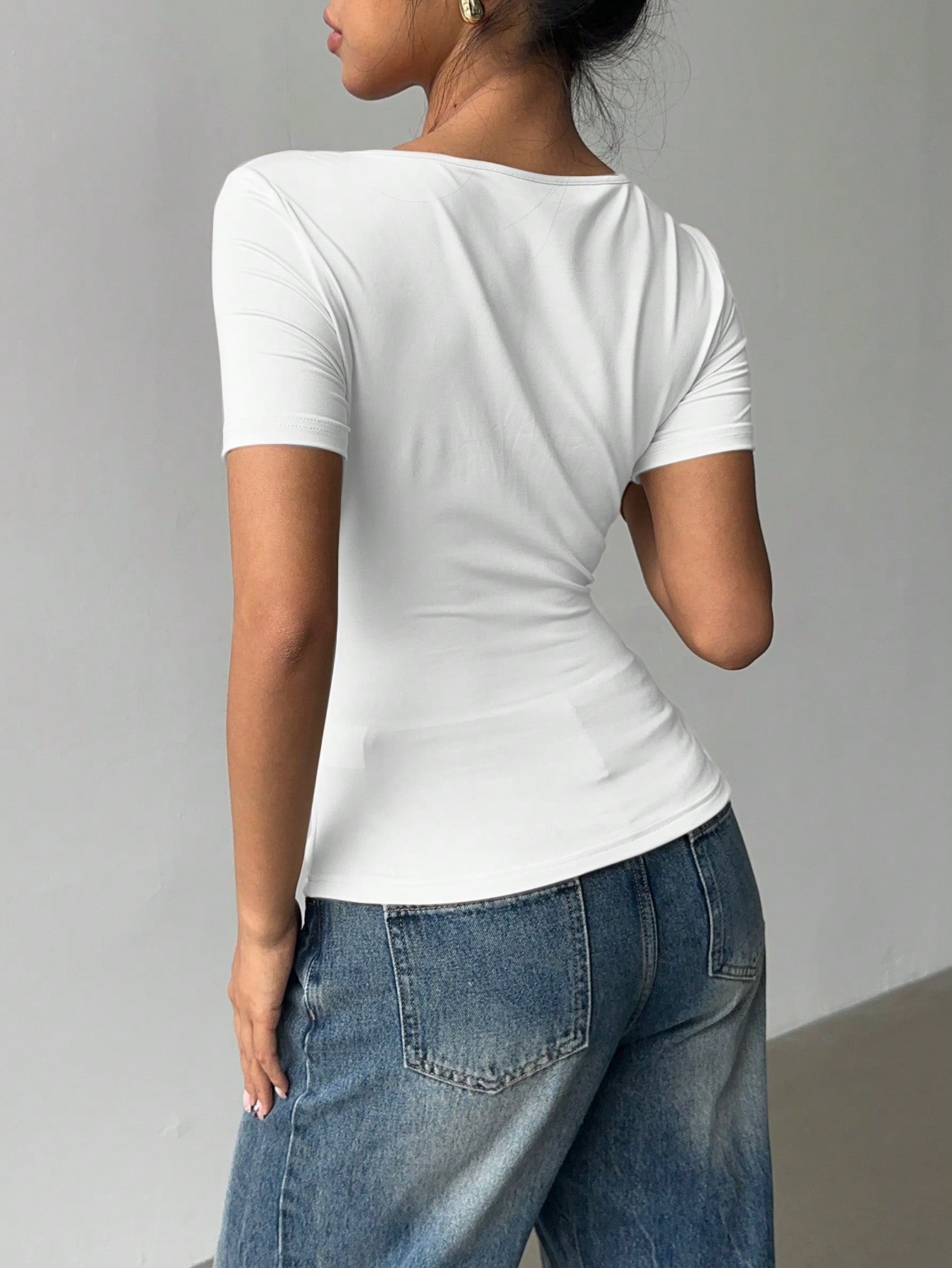 Siren Gaze T-shirt chic à manches courtes et col oblique, nouveau design élégant et — vue 8