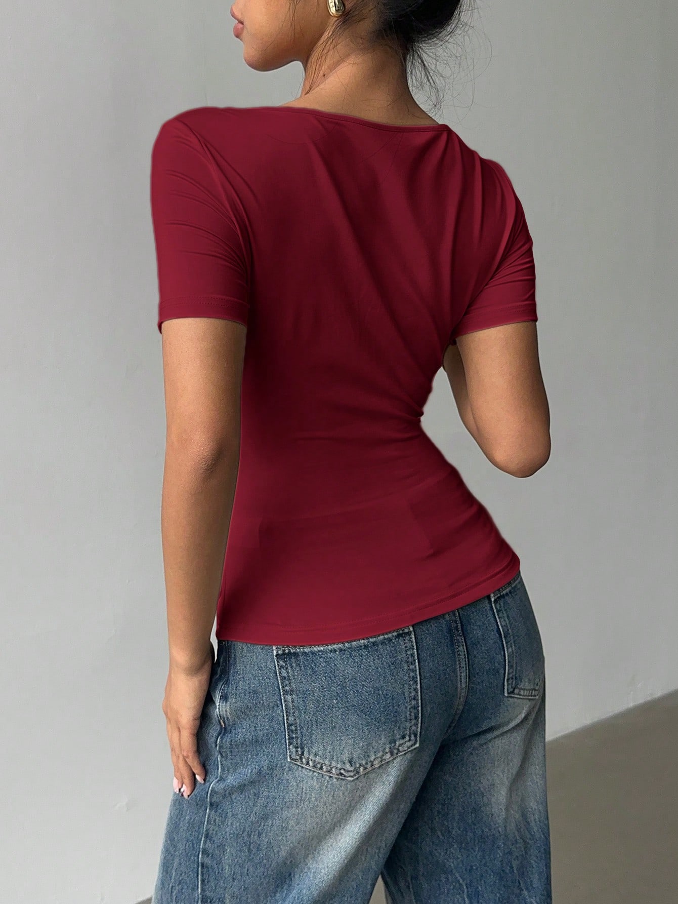 Siren Gaze T-shirt chic à manches courtes et col oblique, nouveau design élégant et — vue 11