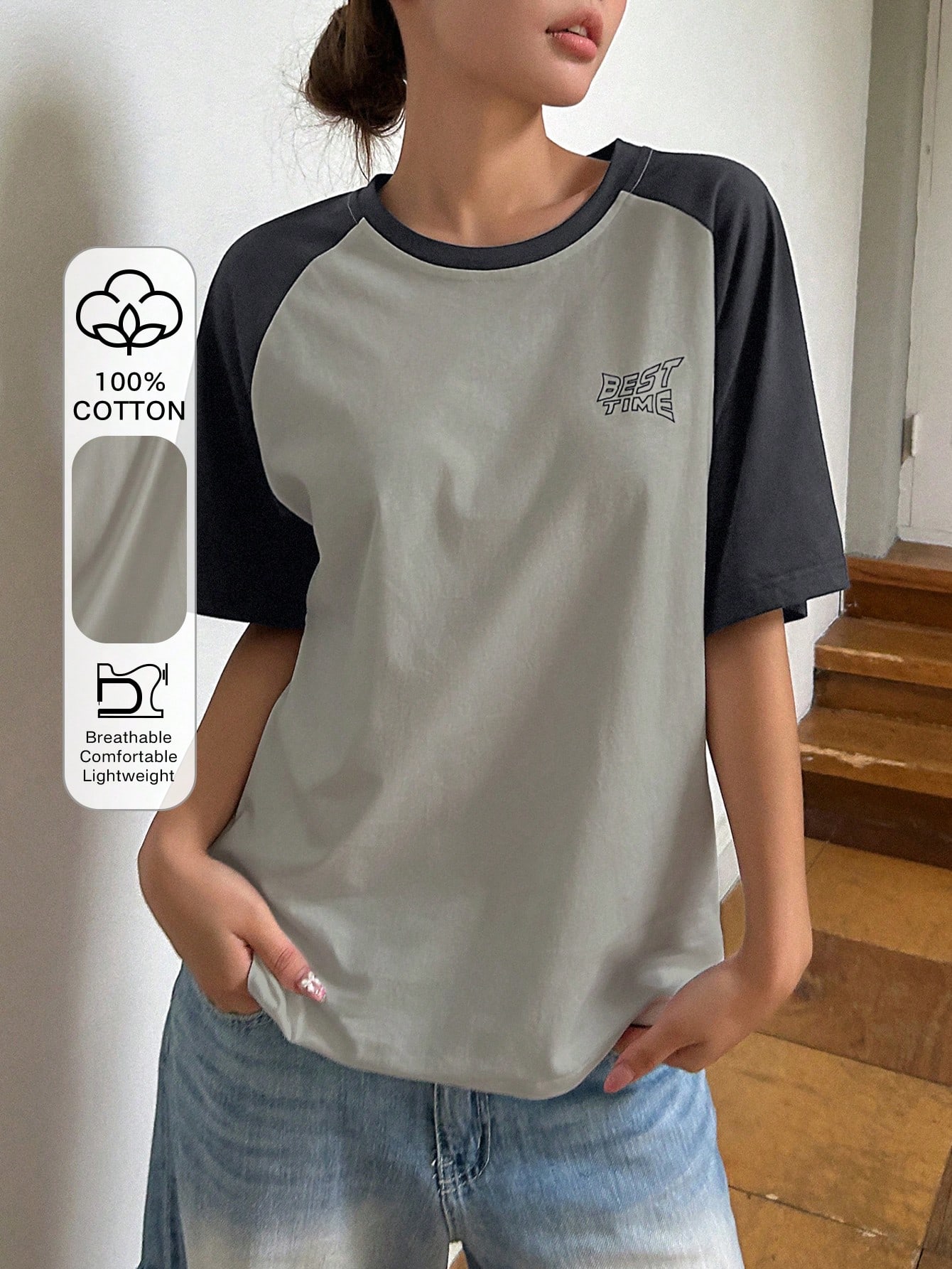 DAZY T-shirt surdimensionné à manches raglan avec graphique lettré — vue 2