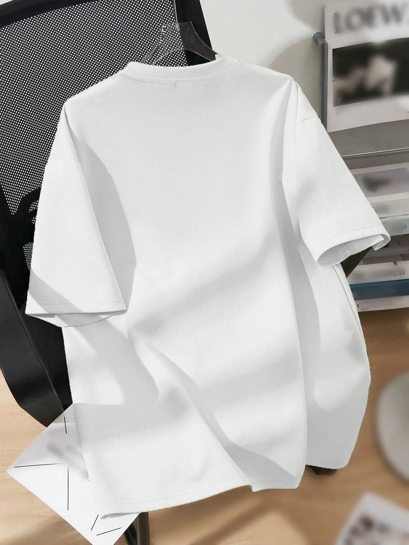 EZwear T-shirt grande taille avec imprimé texturé minimaliste et décontracté, col — vue 2