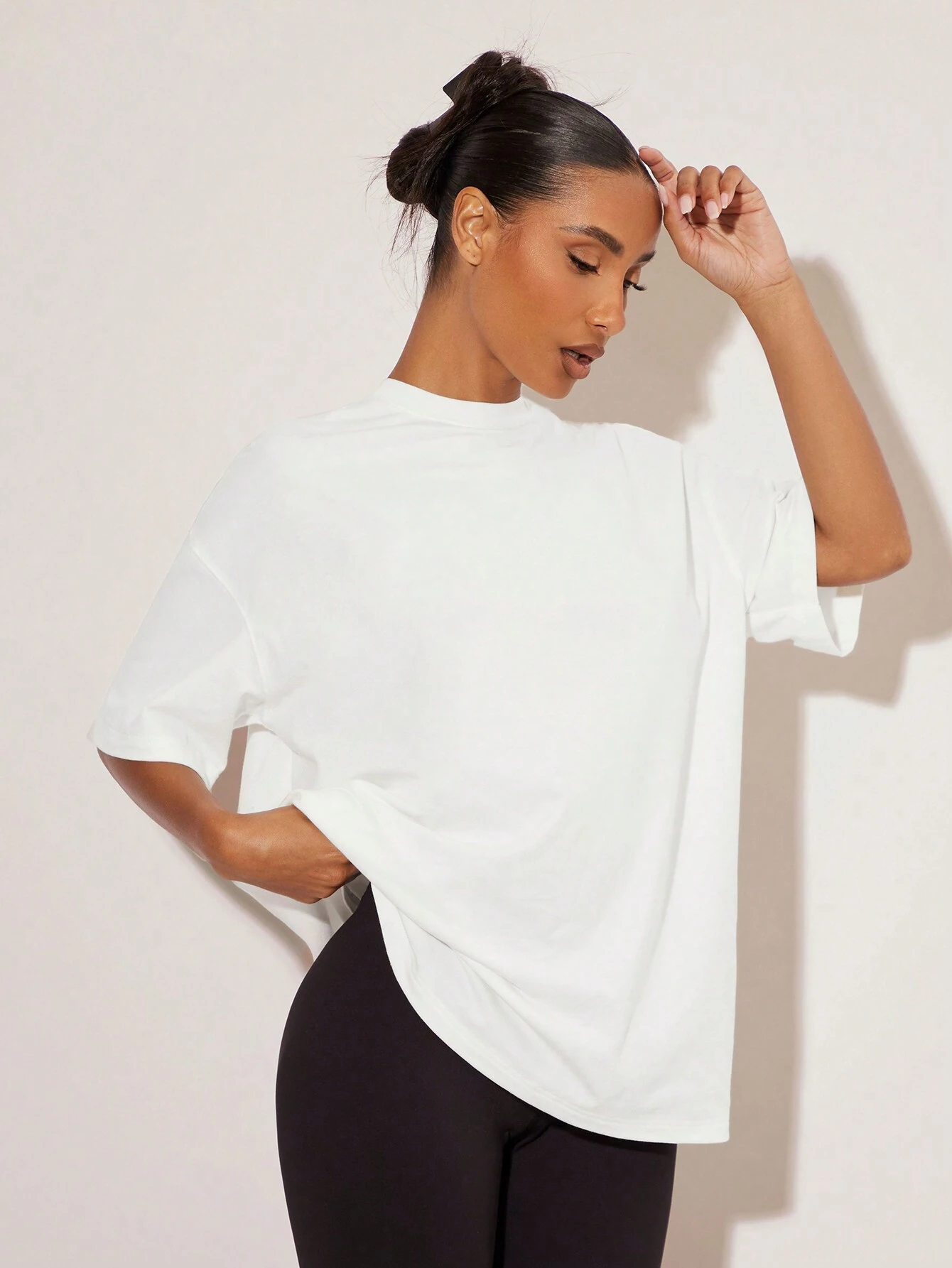 BASICS T-shirt décontracté pour femmes, couleur unie, épaules tombantes, coupe