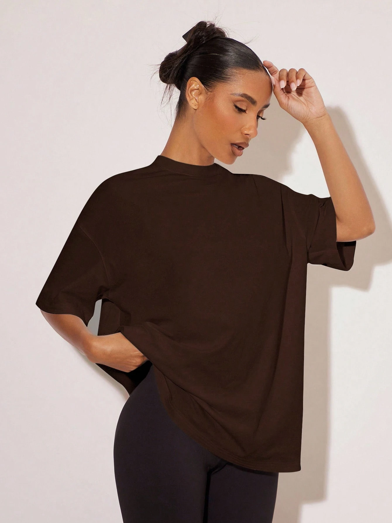 BASICS T-shirt décontracté pour femmes, couleur unie, épaules tombantes, coupe — vue 6