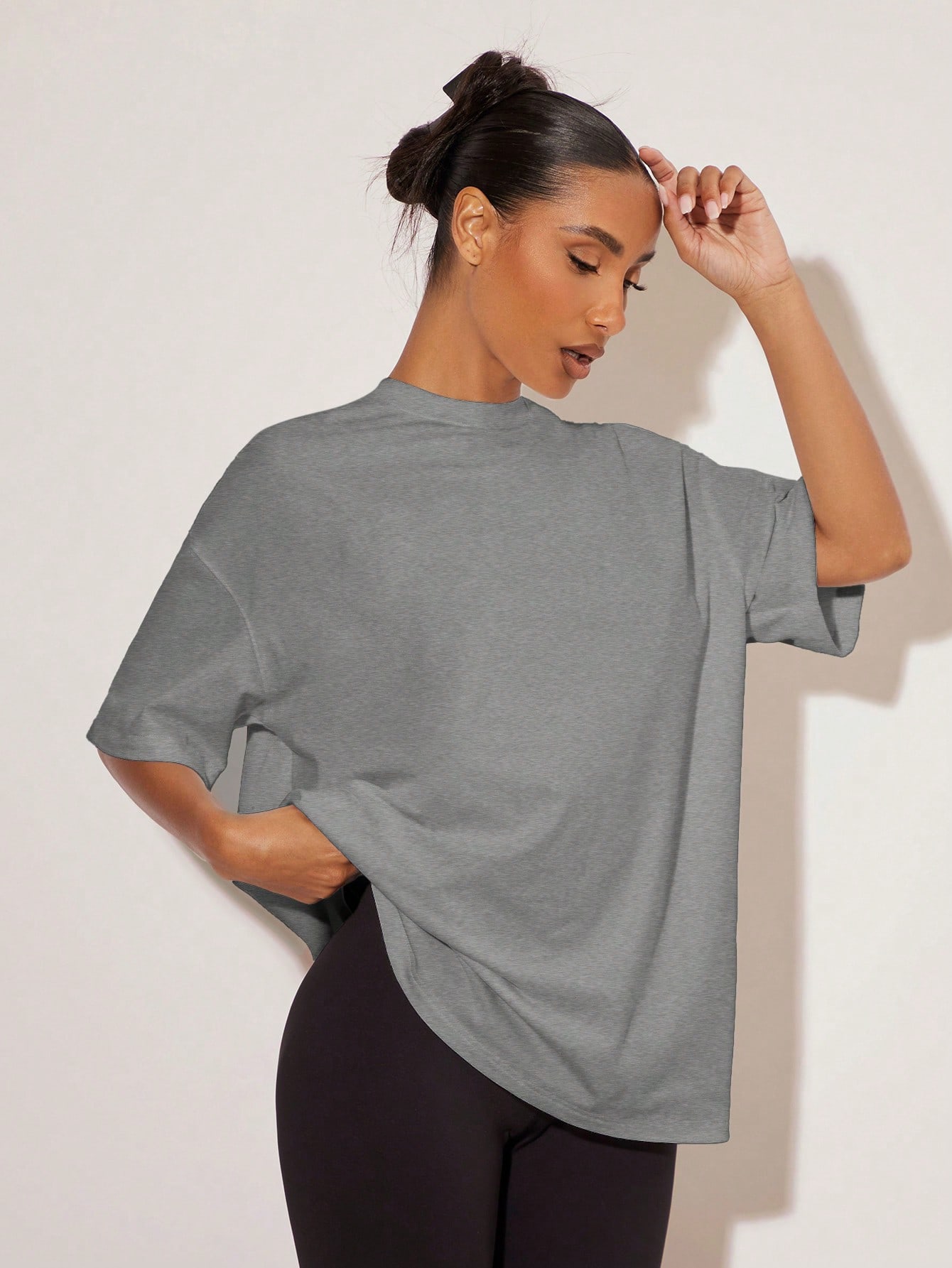 BASICS T-shirt décontracté pour femmes, couleur unie, épaules tombantes, coupe — vue 3