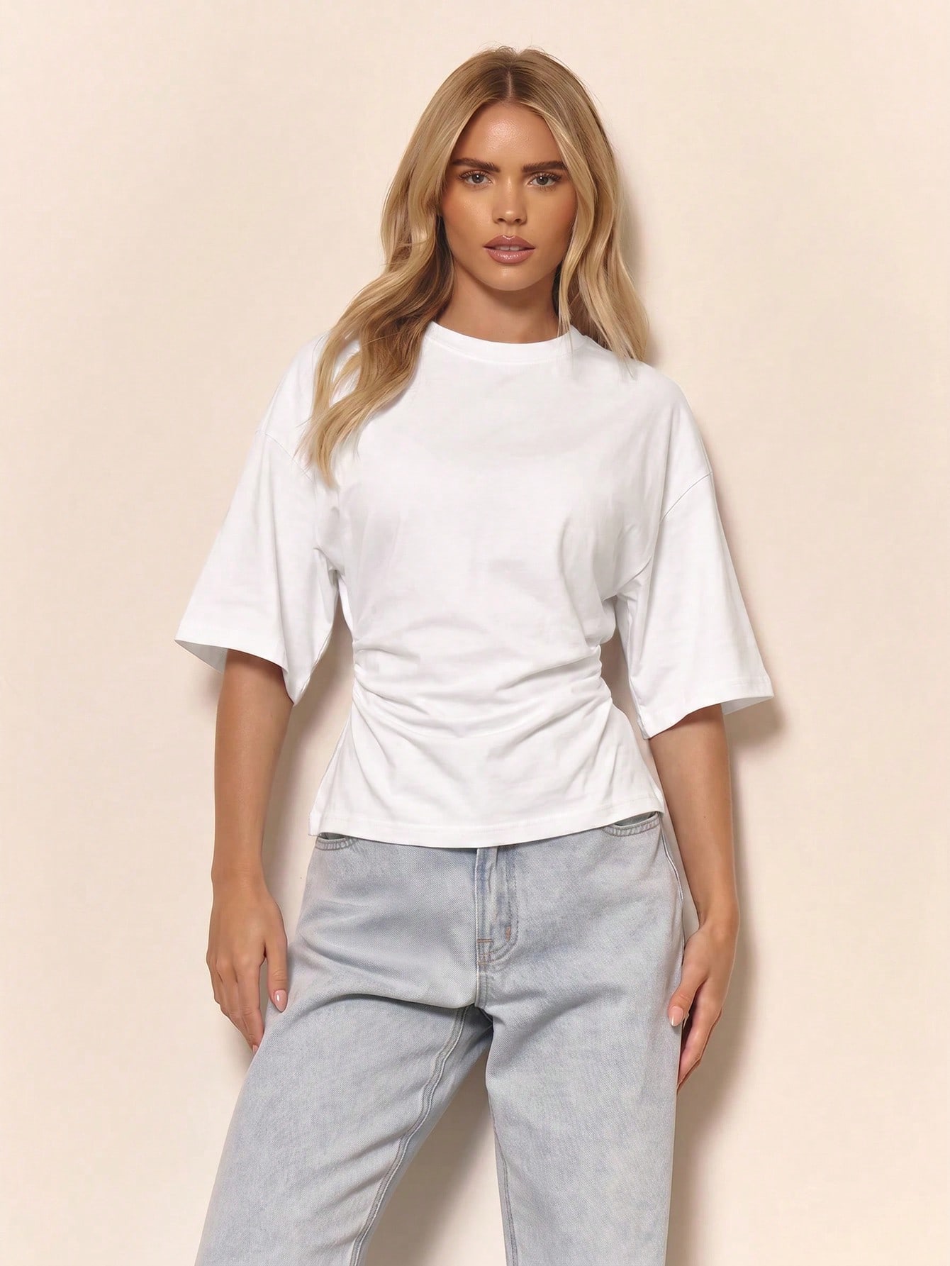 MUSERA T-shirt oversize décontracté à taille cintrée et froncée, style capsule wardrobe