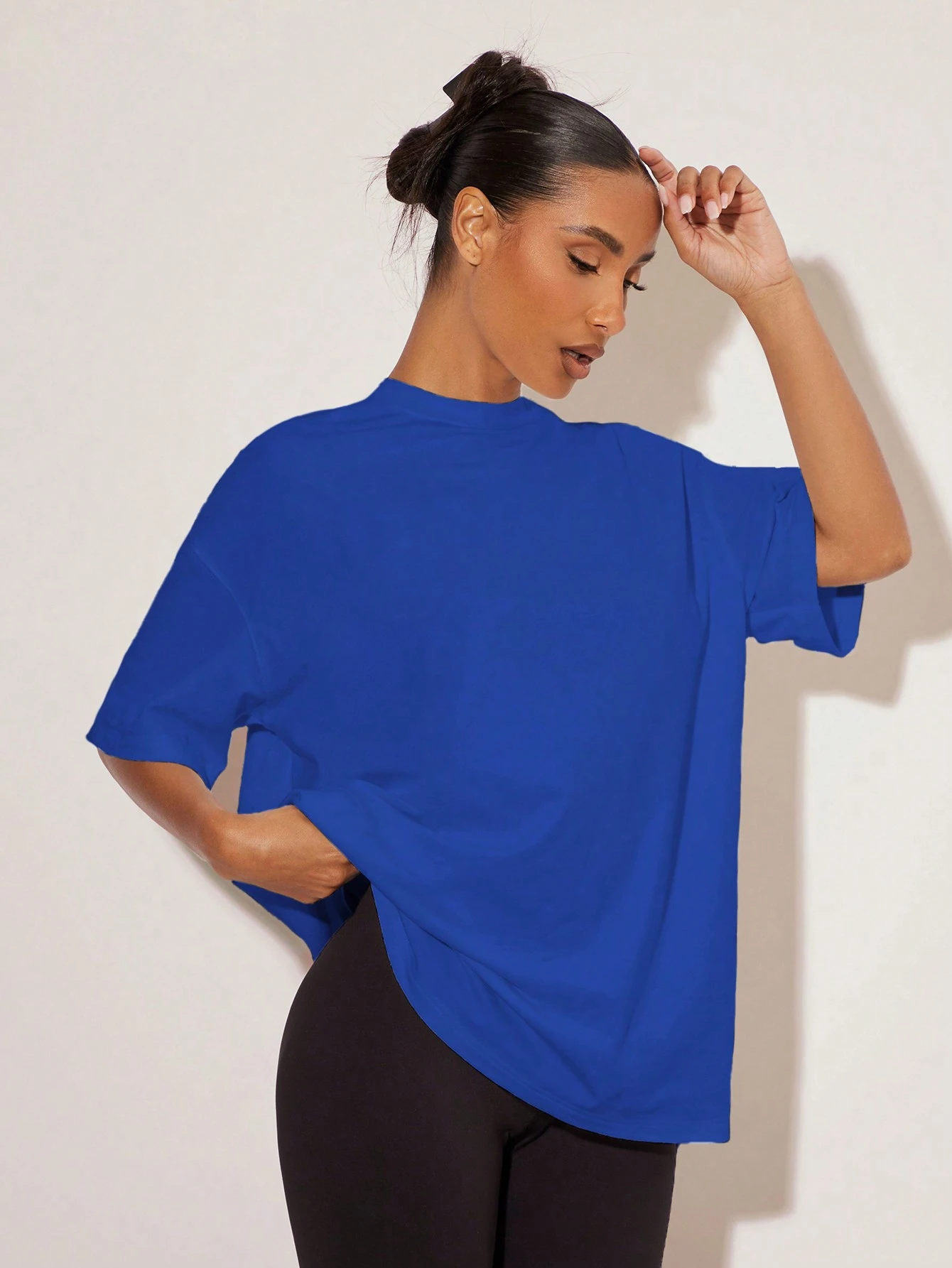 BASICS T-shirt décontracté pour femmes, couleur unie, épaules tombantes, coupe — vue 7