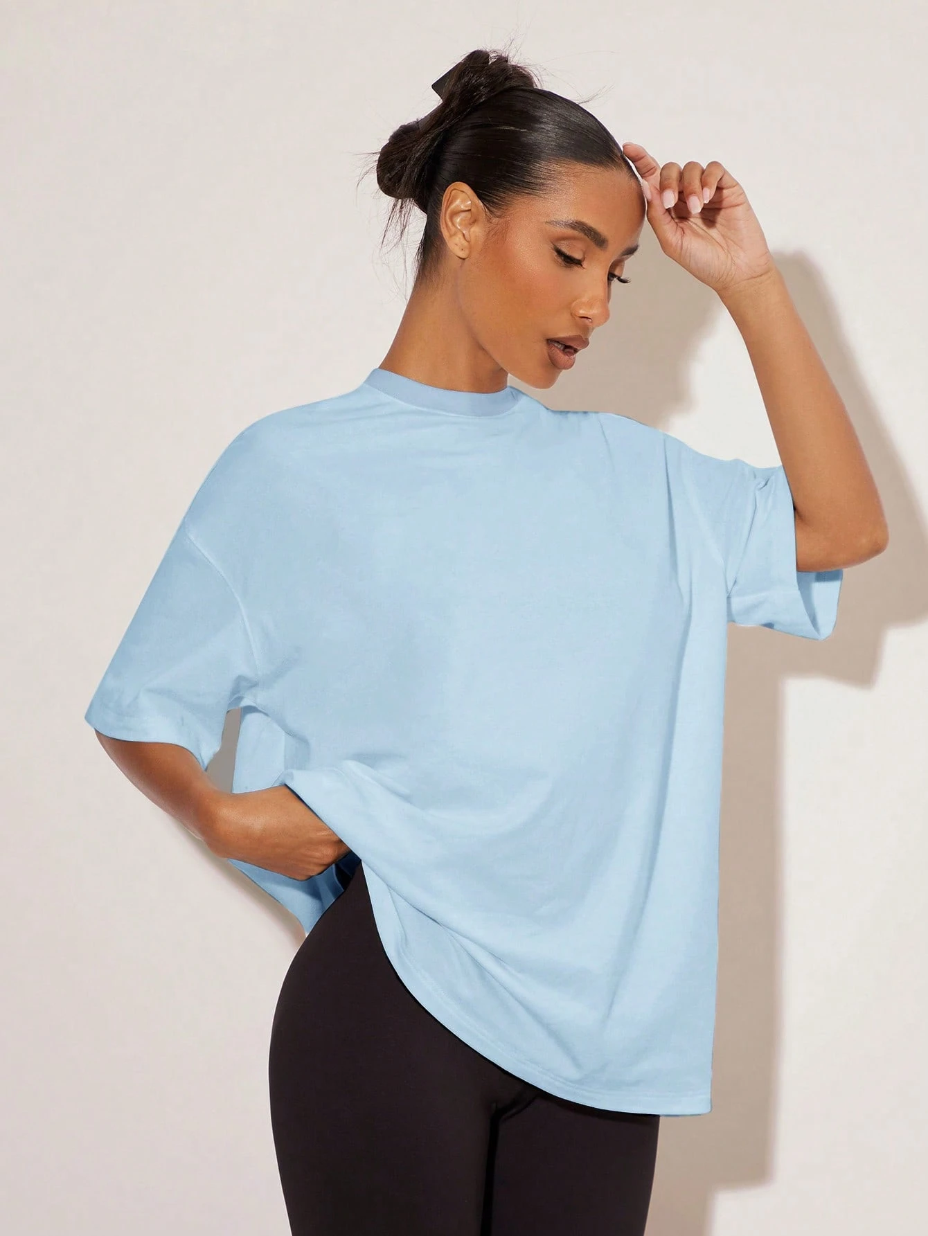 BASICS T-shirt décontracté pour femmes, couleur unie, épaules tombantes, coupe — vue 8