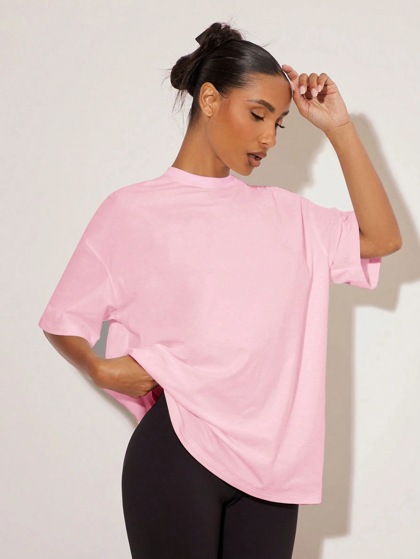 BASICS T-shirt décontracté pour femmes, couleur unie, épaules tombantes, coupe — vue 9