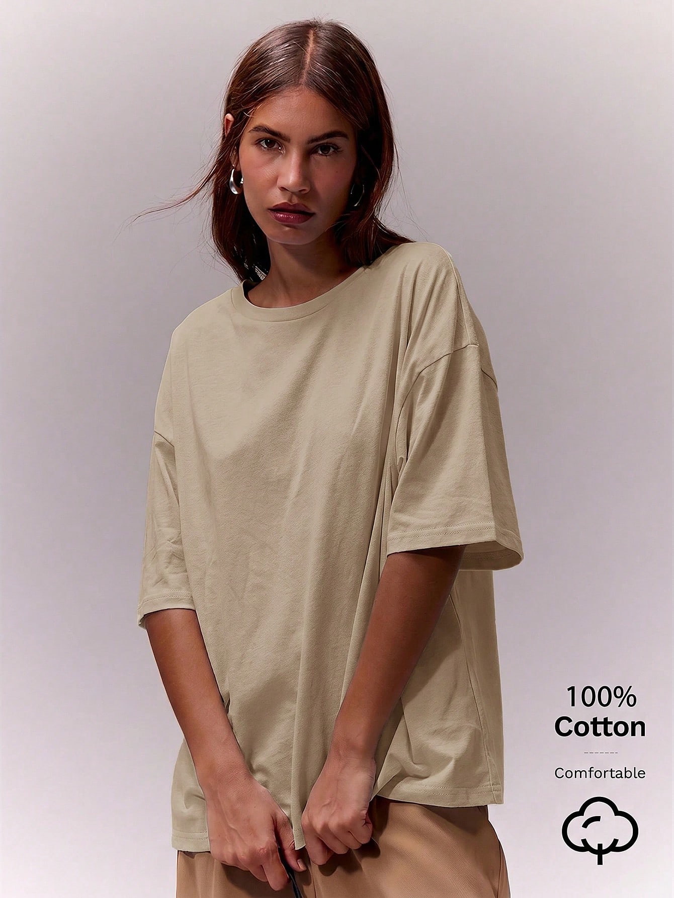 MUSERA ESSENTIALS T-shirt col rond surdimensionné doux, capsule vestimentaire — vue 11
