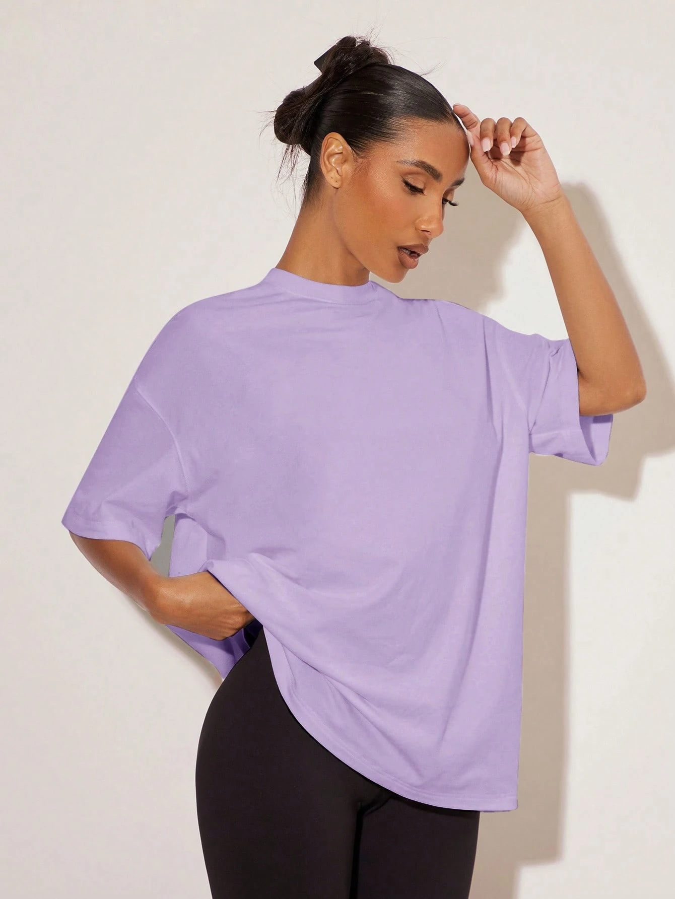 BASICS T-shirt décontracté pour femmes, couleur unie, épaules tombantes, coupe — vue 10