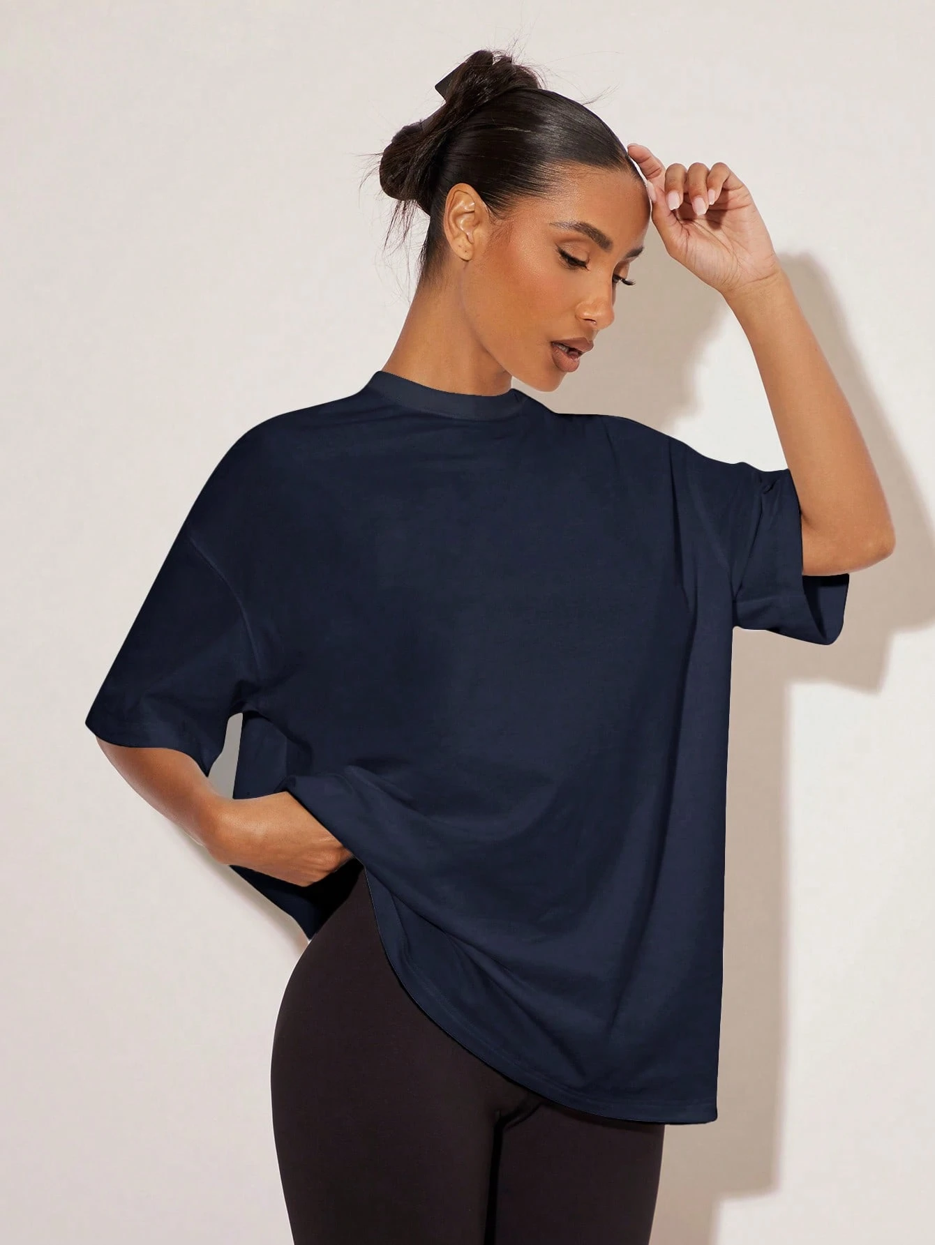 BASICS T-shirt décontracté pour femmes, couleur unie, épaules tombantes, coupe — vue 11